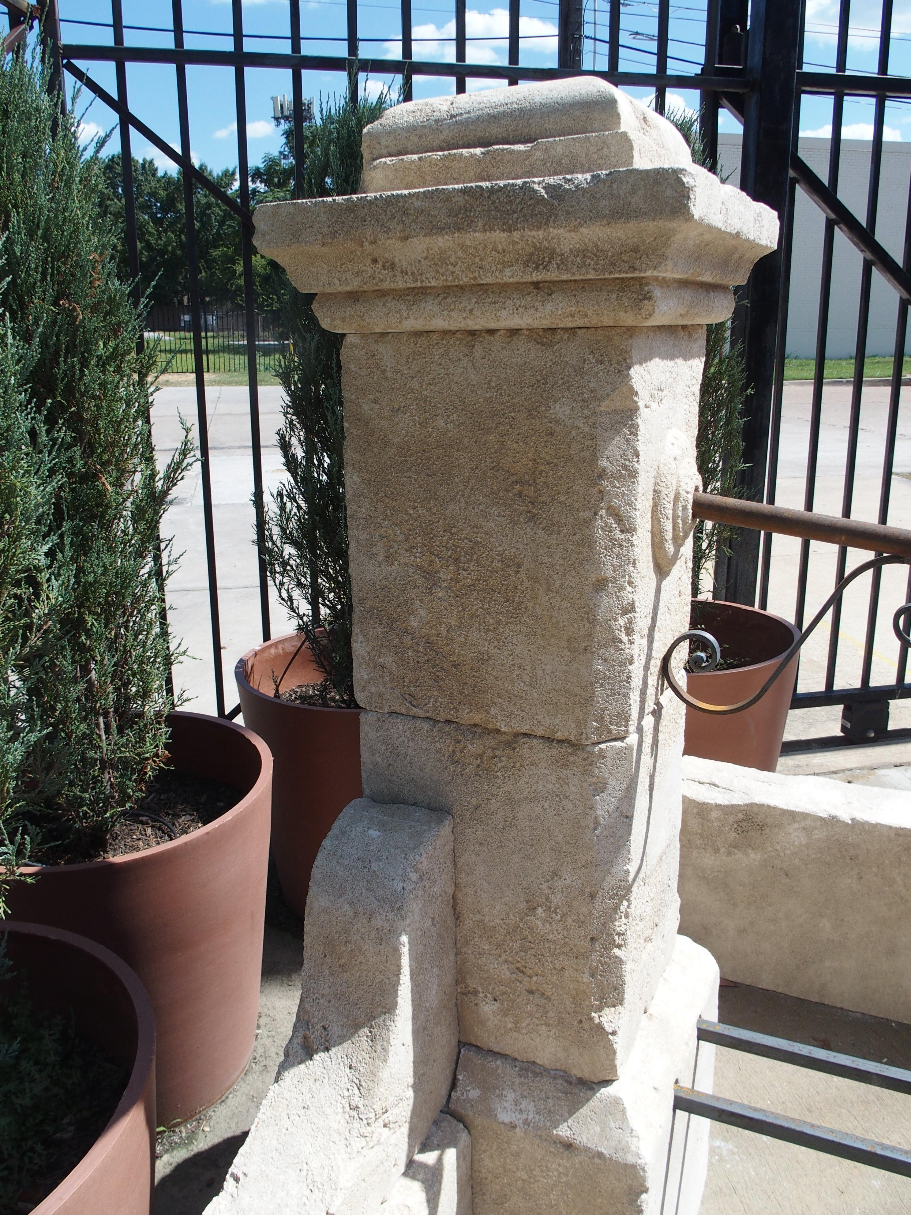 Metal Carved Limestone Single Pillar Fountain from the South of France
