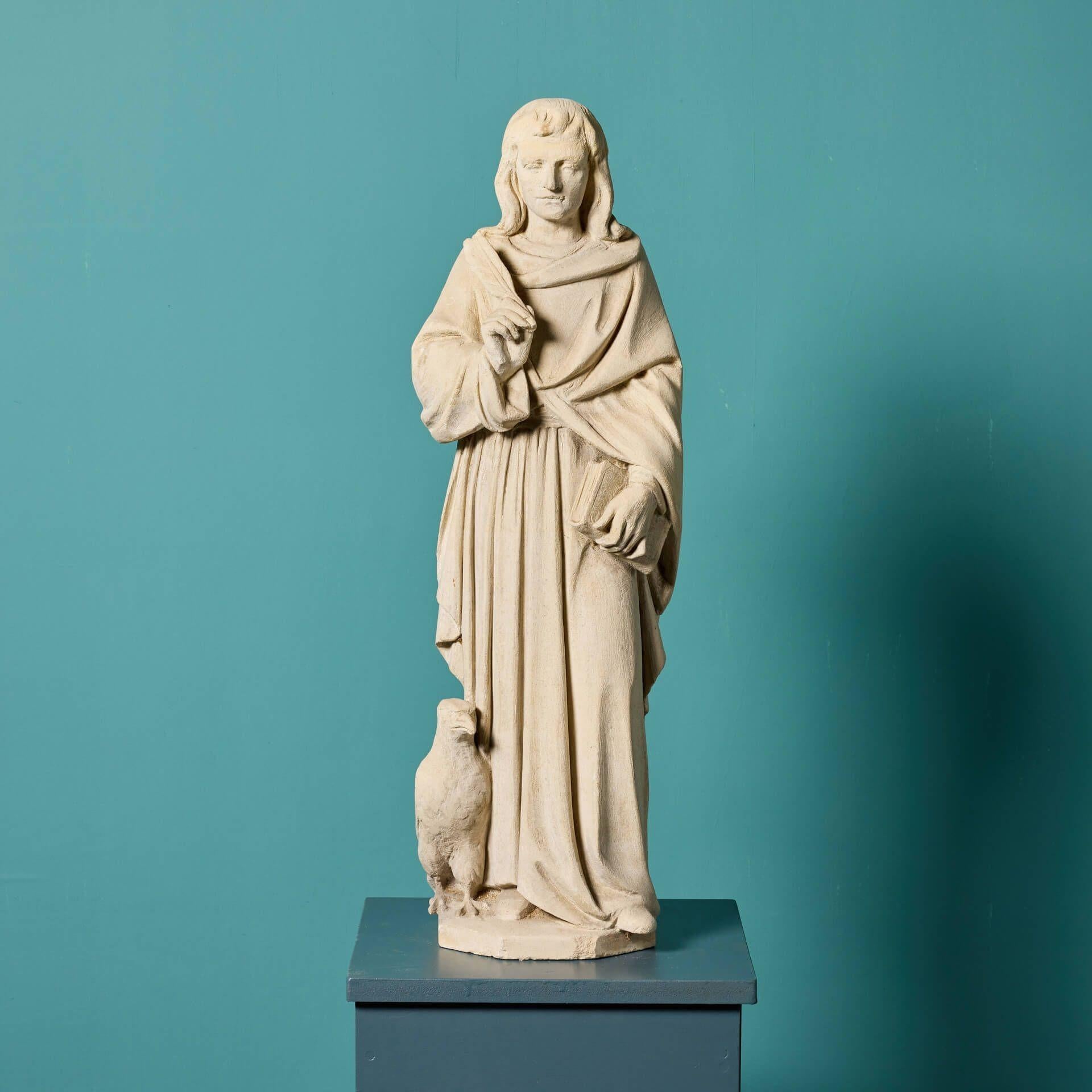 19th Century Antique Carved Limestone Statue of a Scholar For Sale