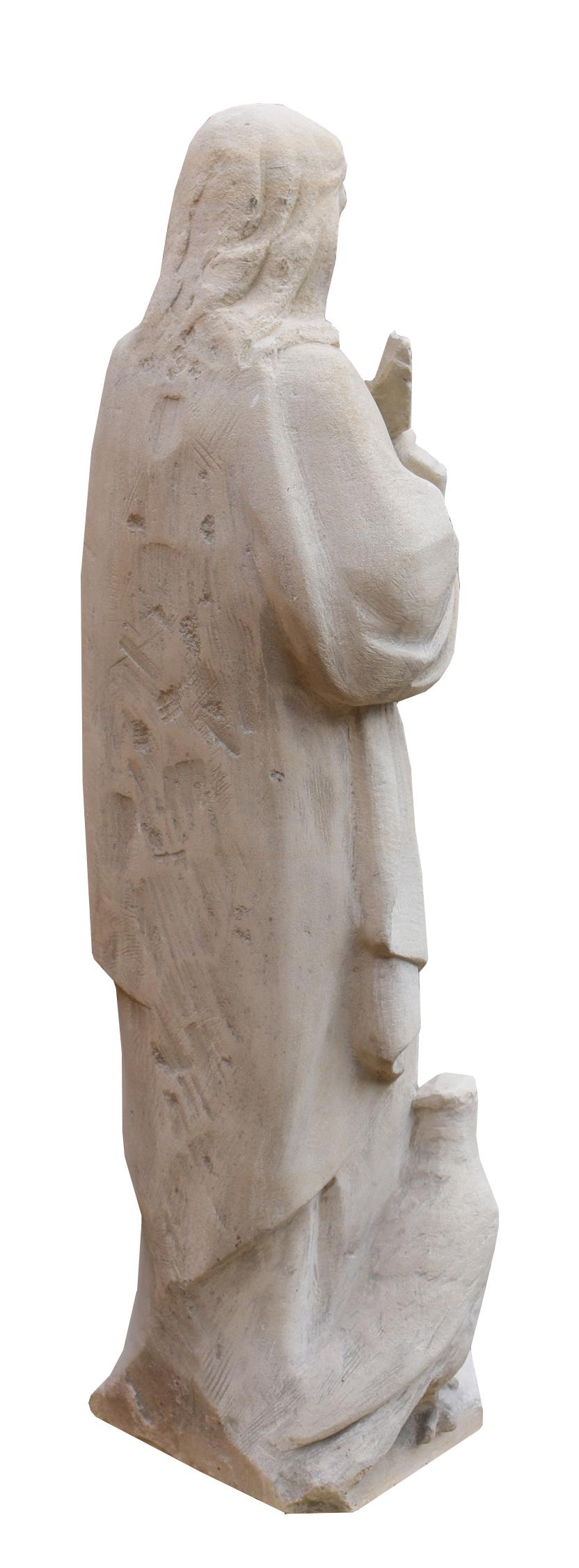 19th Century Carved Limestone Statue of a Scholar