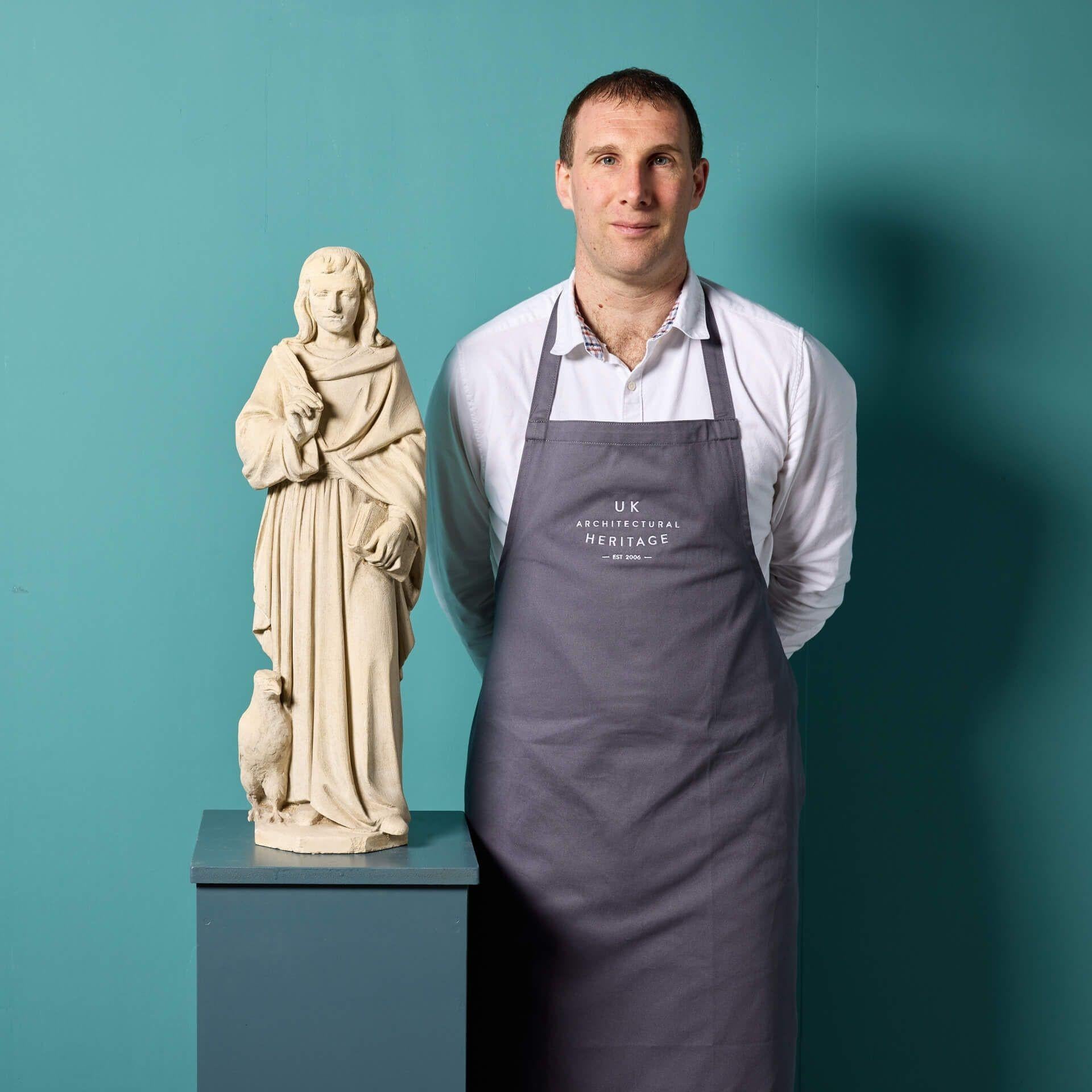 A beautifully hand-carved 19th century limestone statue of a scholar. This was reclaimed from a house in Cumbria. Dating from the mid-late 19th century, the limestone is of beautiful colour and quality, the statue depicting a scholar dressed in
