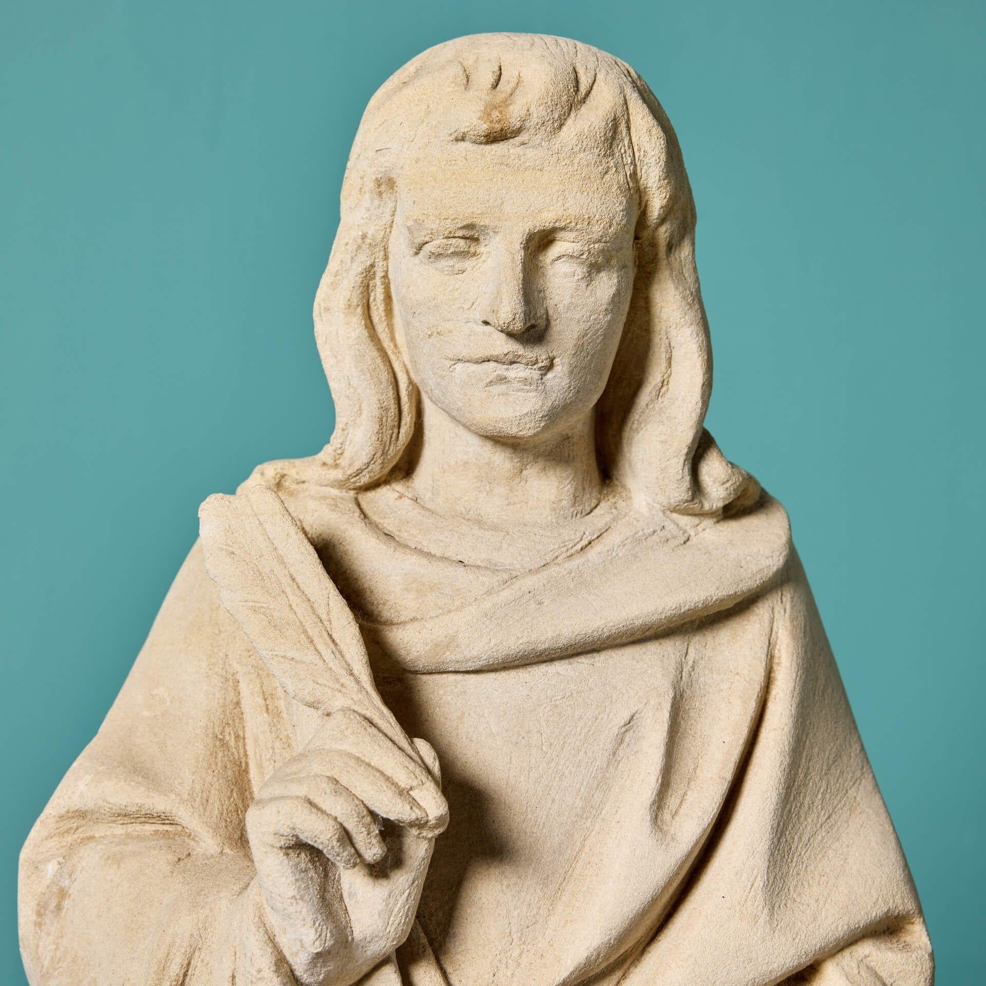 Neoclassical Antique Carved Limestone Statue of a Scholar For Sale