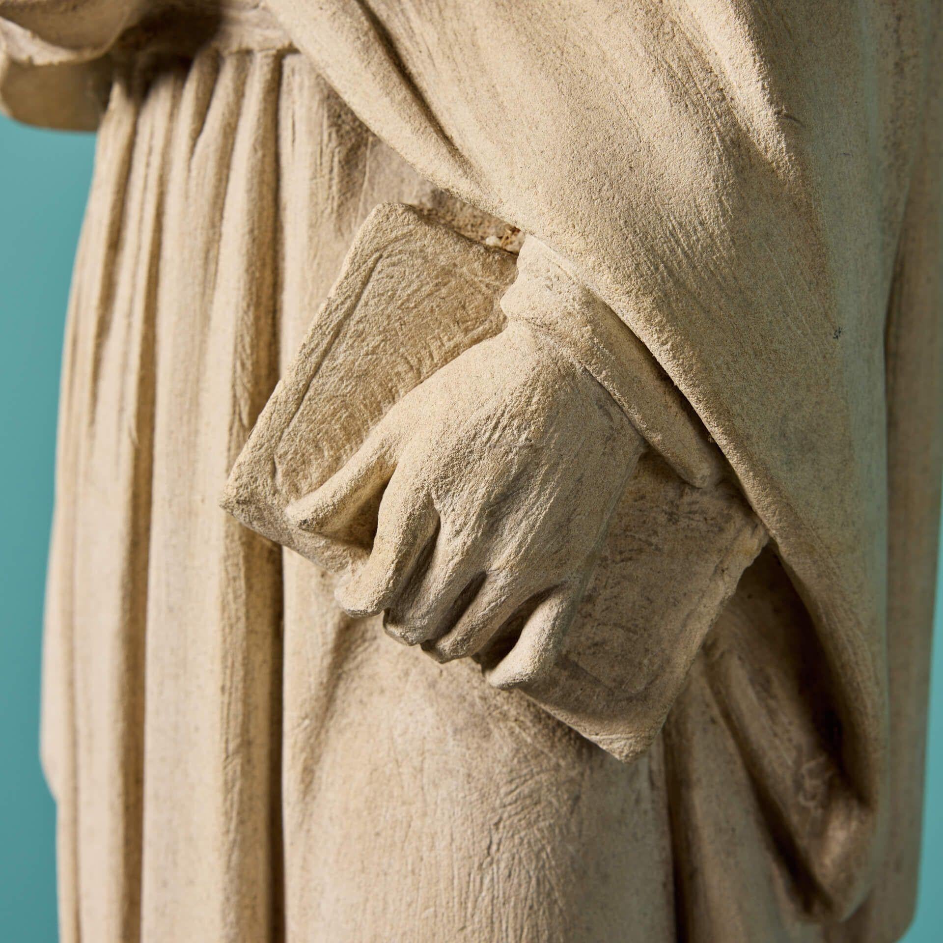 Antique Carved Limestone Statue of a Scholar In Fair Condition For Sale In Wormelow, Herefordshire
