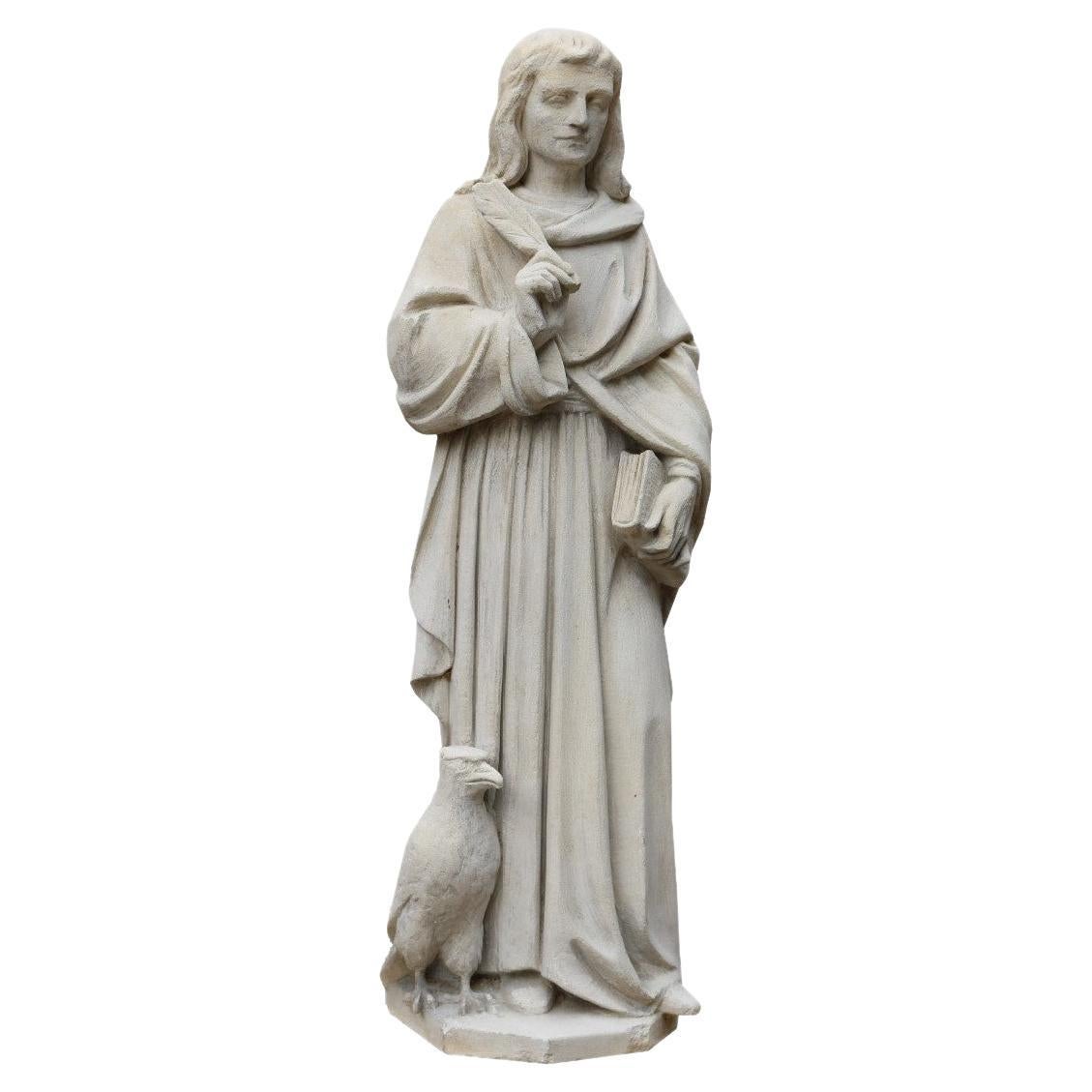 Carved Limestone Statue of a Scholar