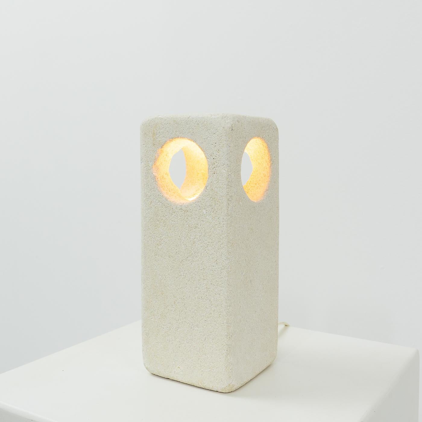 French Carved Limestone Table Lamp by Albert Tormos, France, 1970s For Sale