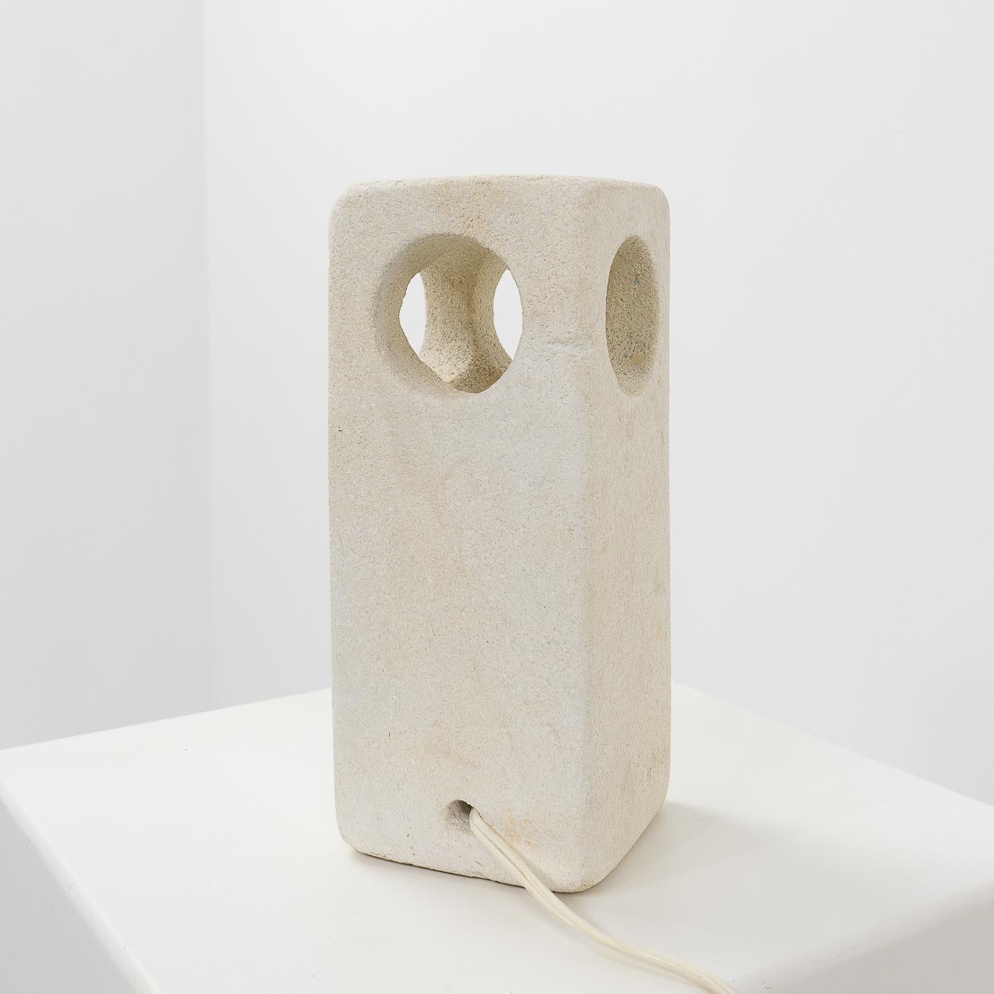 Late 20th Century Carved Limestone Table Lamp by Albert Tormos, France, 1970s For Sale
