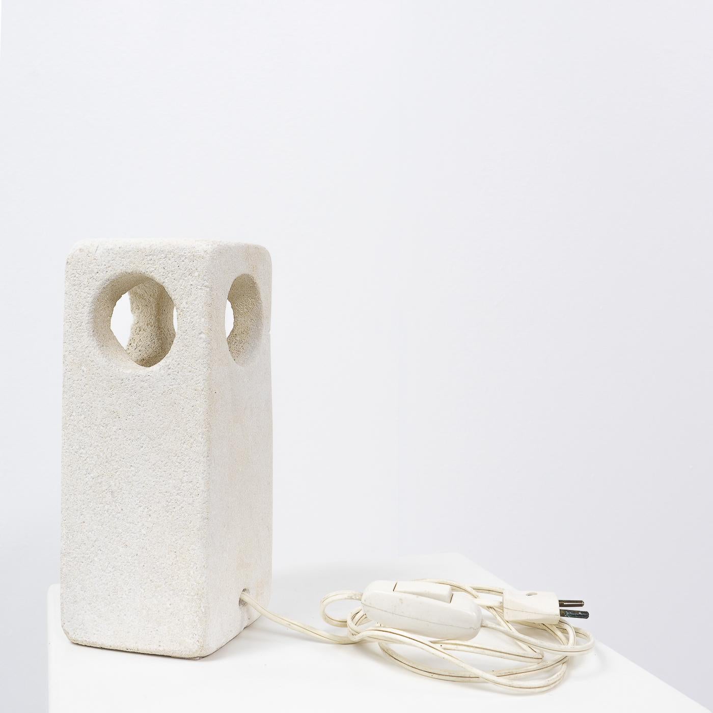 Carved Limestone Table Lamp by Albert Tormos, France, 1970s For Sale 1