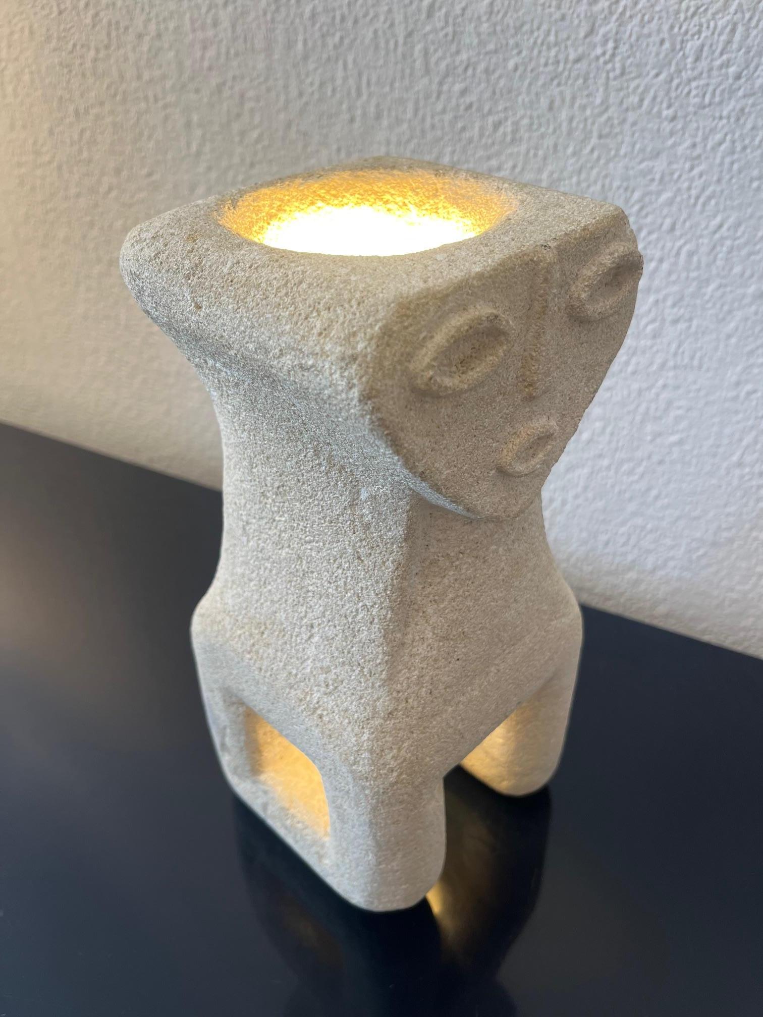Carved Limestone Table Lamp by Albert Tormos, France ca. 1970s For Sale 4