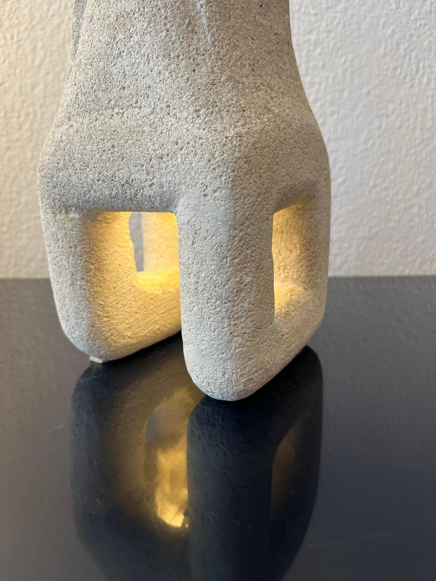 Carved Limestone Table Lamp by Albert Tormos, France ca. 1970s For Sale 5