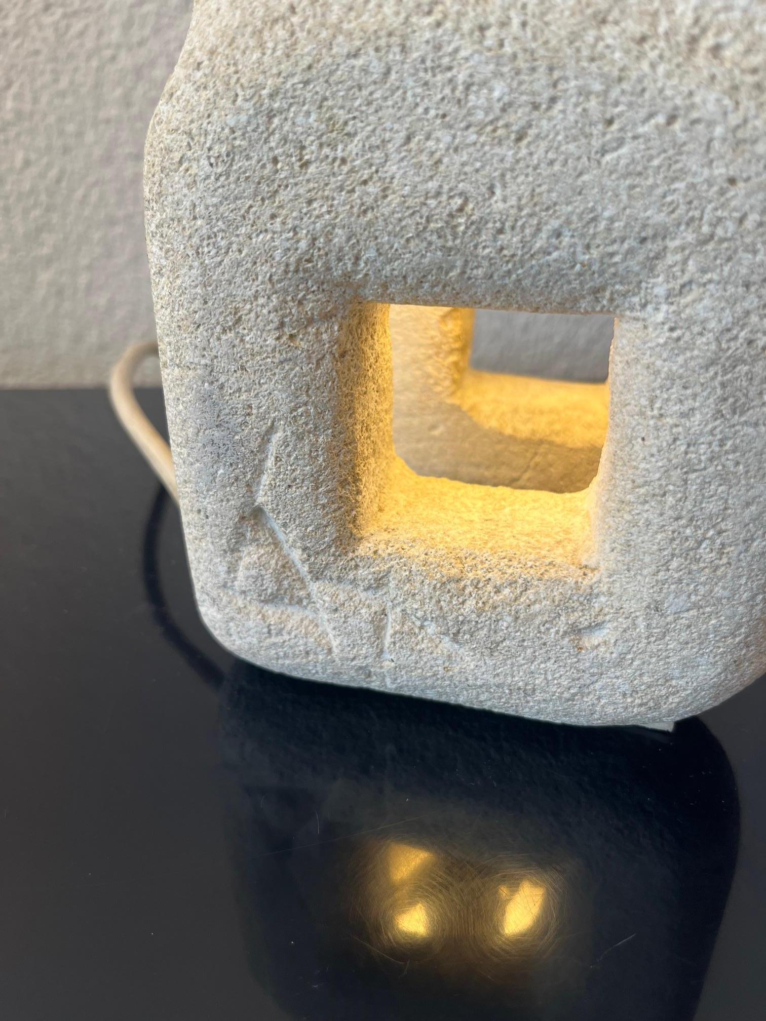 Carved Limestone Table Lamp by Albert Tormos, France ca. 1970s For Sale 6