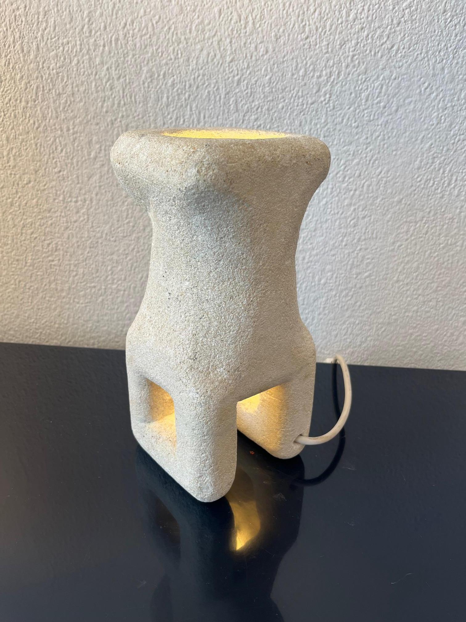 Carved Limestone Table Lamp by Albert Tormos, France ca. 1970s For Sale 1