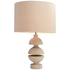 Carved Limestone Table Lamp by Albert Tormos, France circa 1970