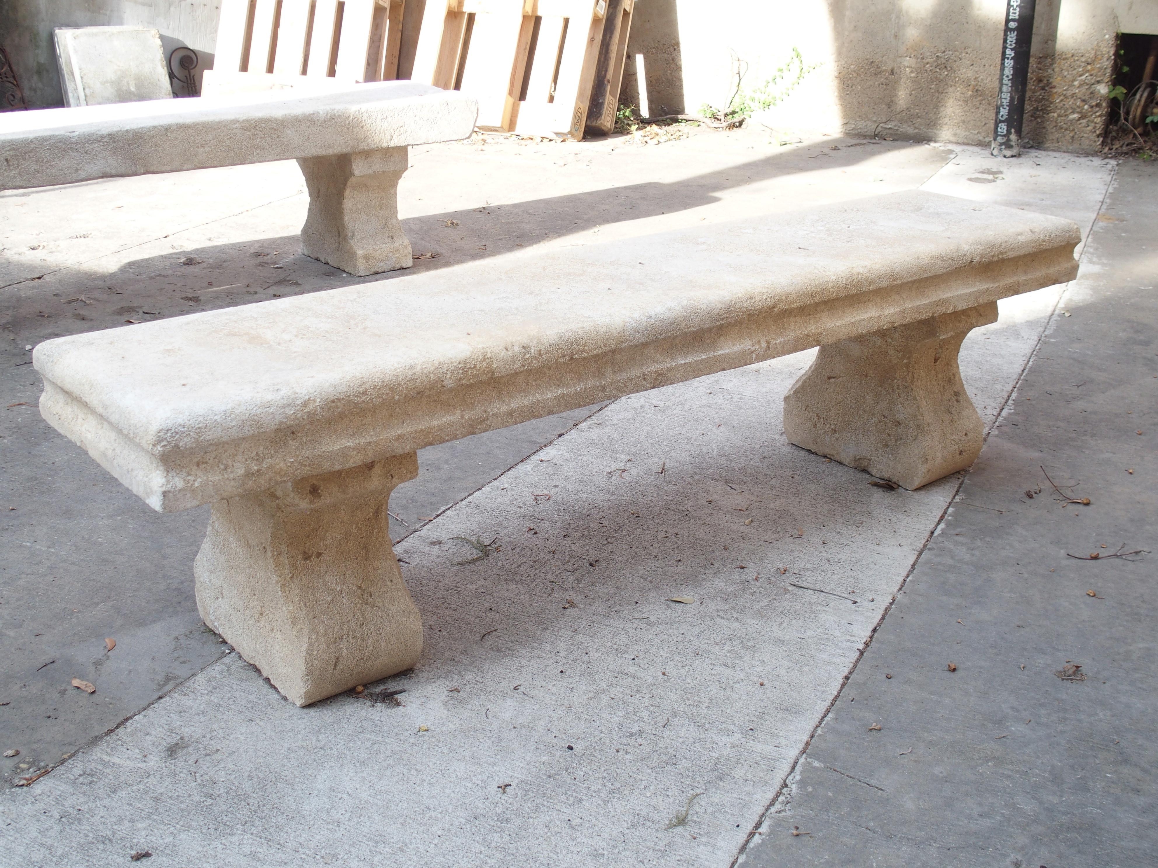 Hand-Carved Carved Limestone Villa Bench from the South of France