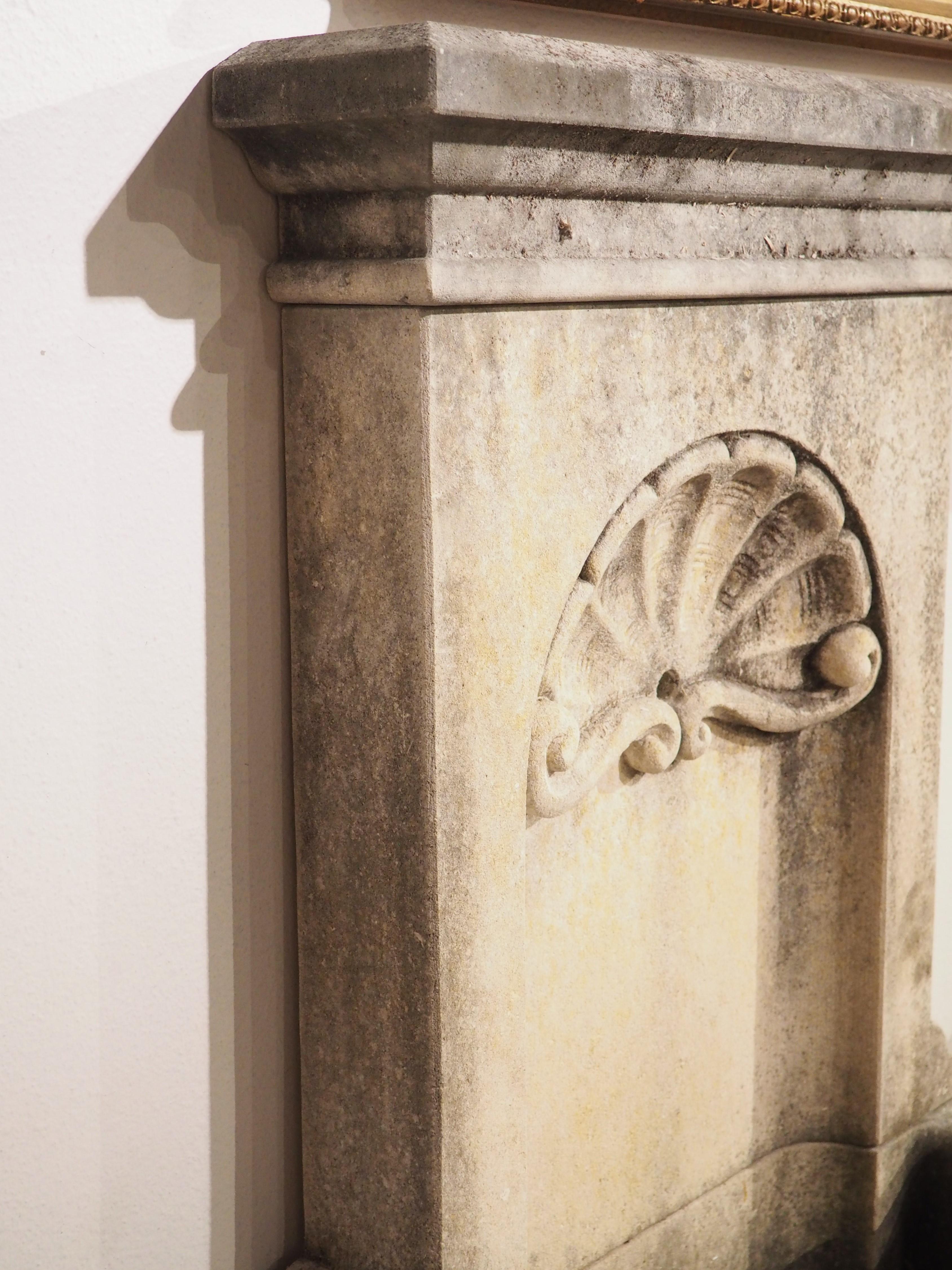 Hand-Carved Carved Limestone Wall Fountain with Surround from Veneto, Italy