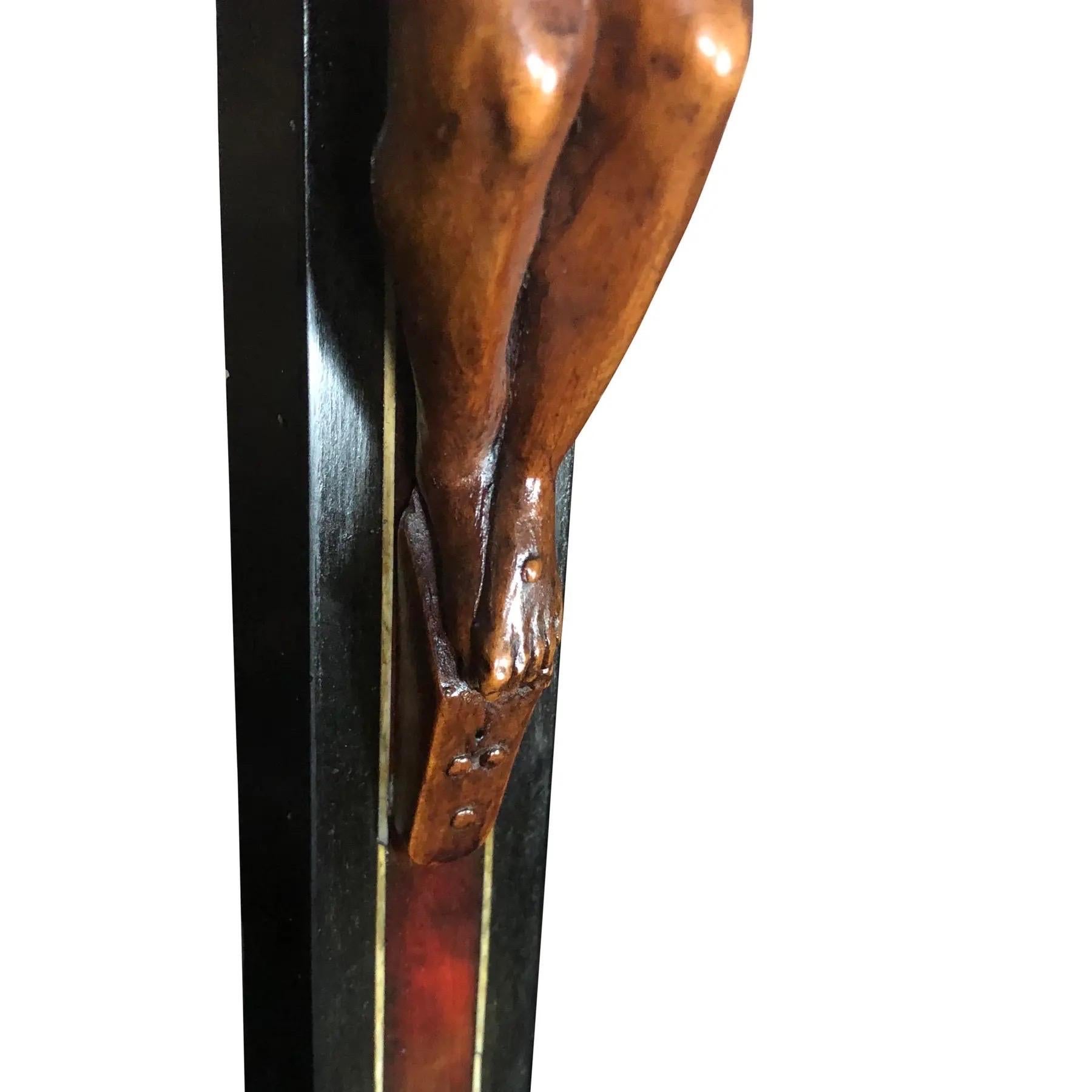 Carved Limewood & Ebony Jesus on Cross Sculpture In Good Condition For Sale In Sarasota, FL