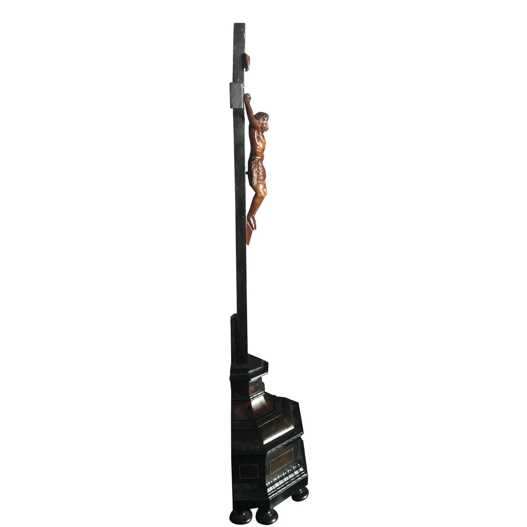 Wood Carved Limewood & Ebony Jesus on Cross Sculpture For Sale
