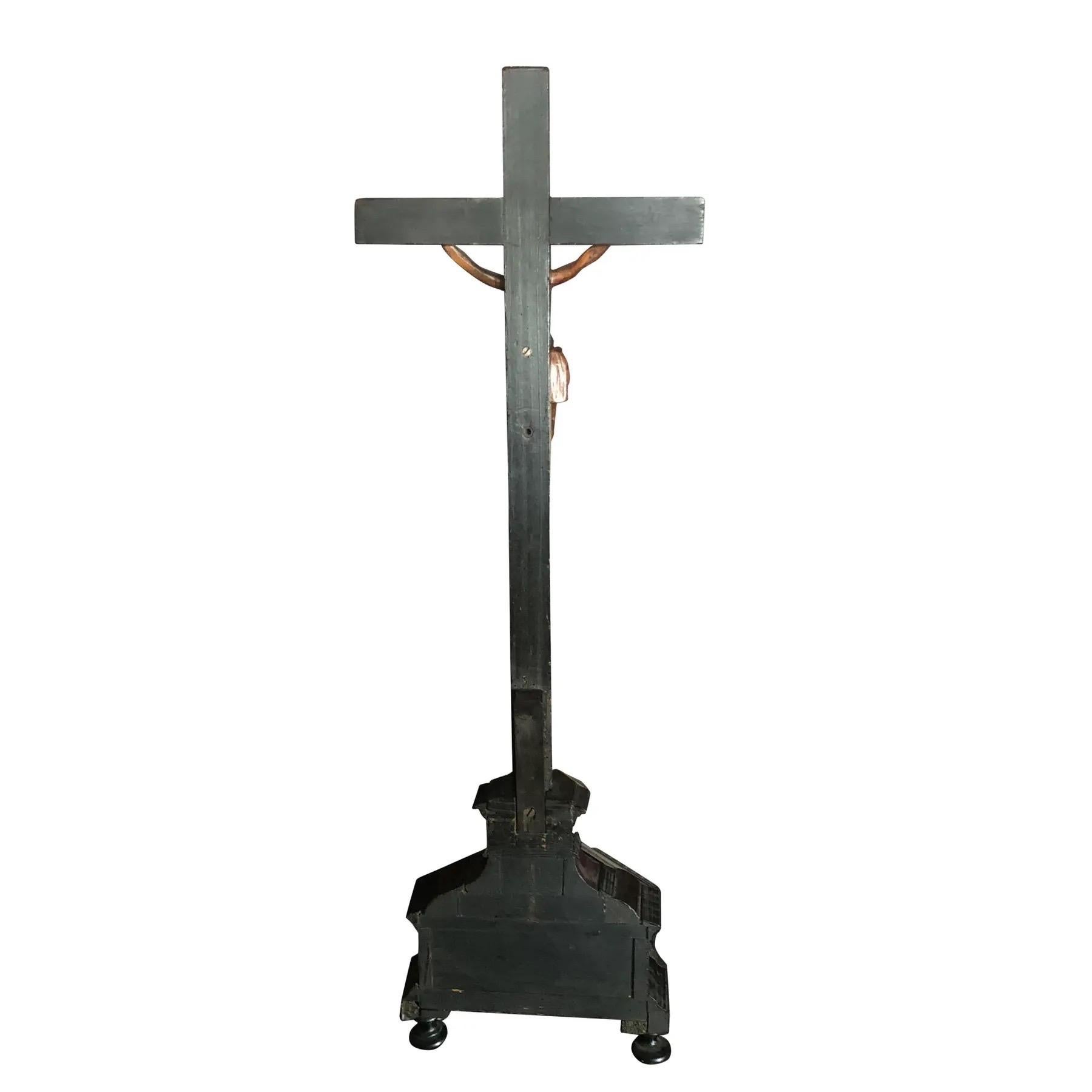 Carved Limewood & Ebony Jesus on Cross Sculpture For Sale 1