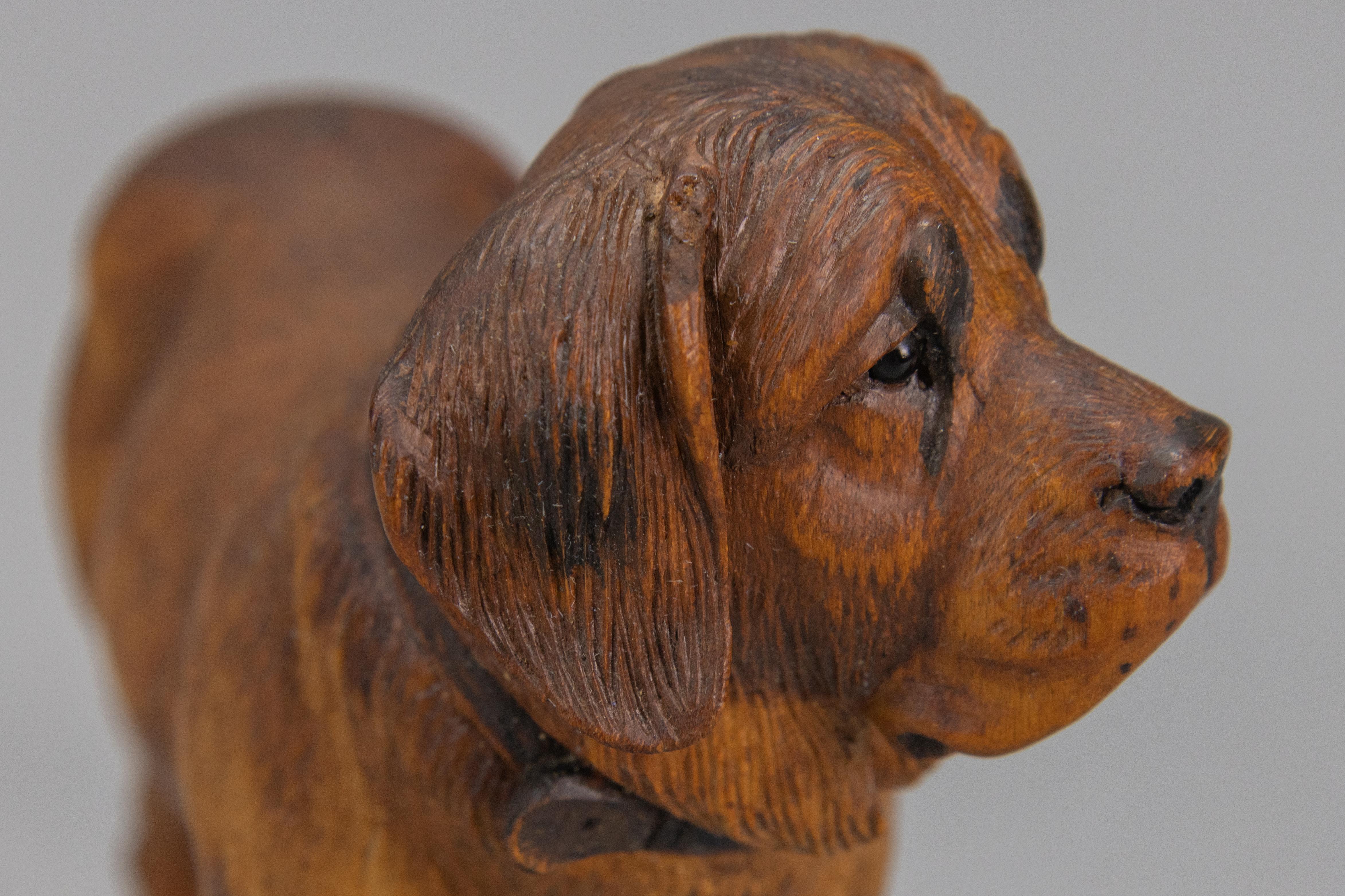 Swiss Carved Linden Wood Sculpture of a St. Bernard Dog