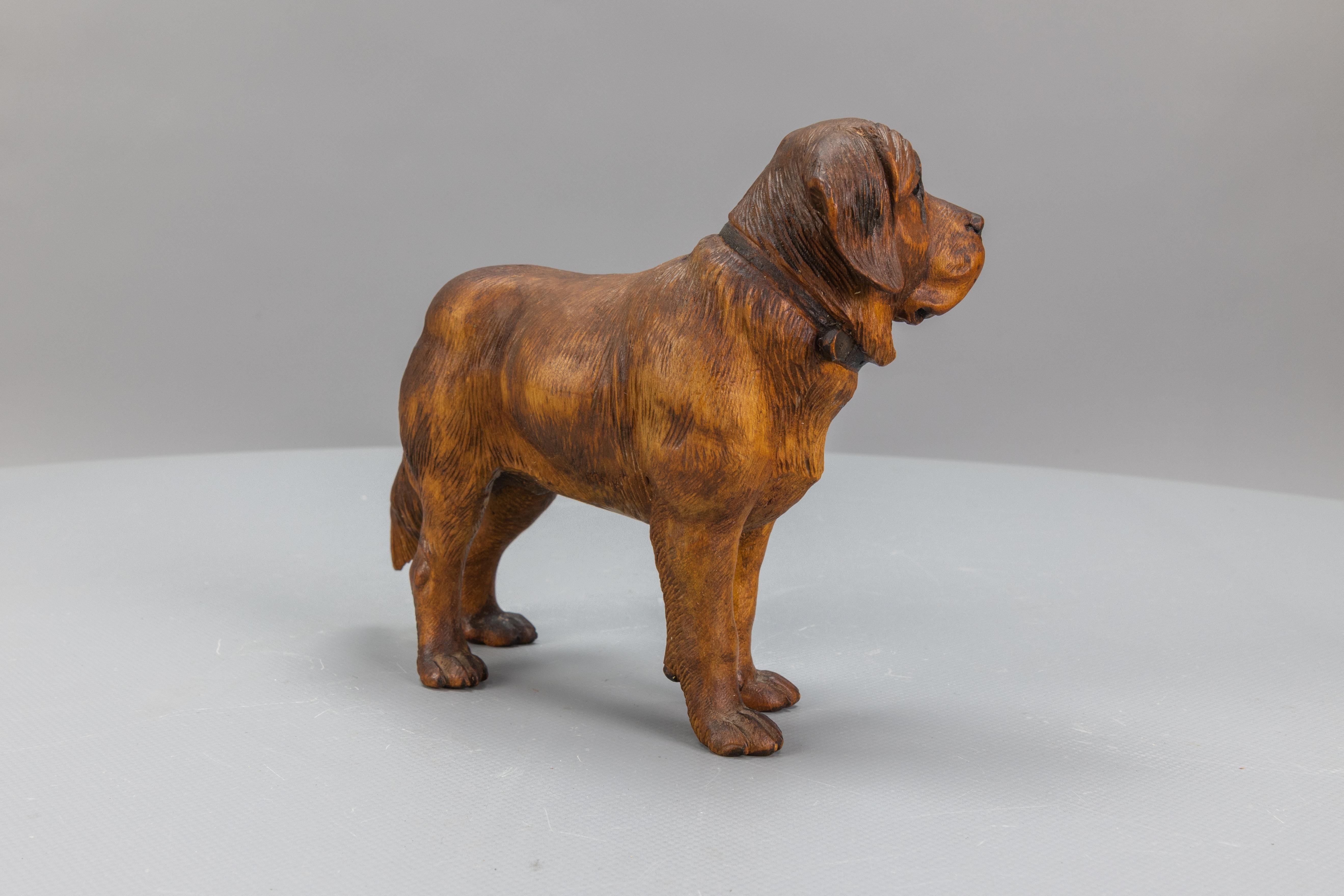 Mid-20th Century Carved Linden Wood Sculpture of a St. Bernard Dog