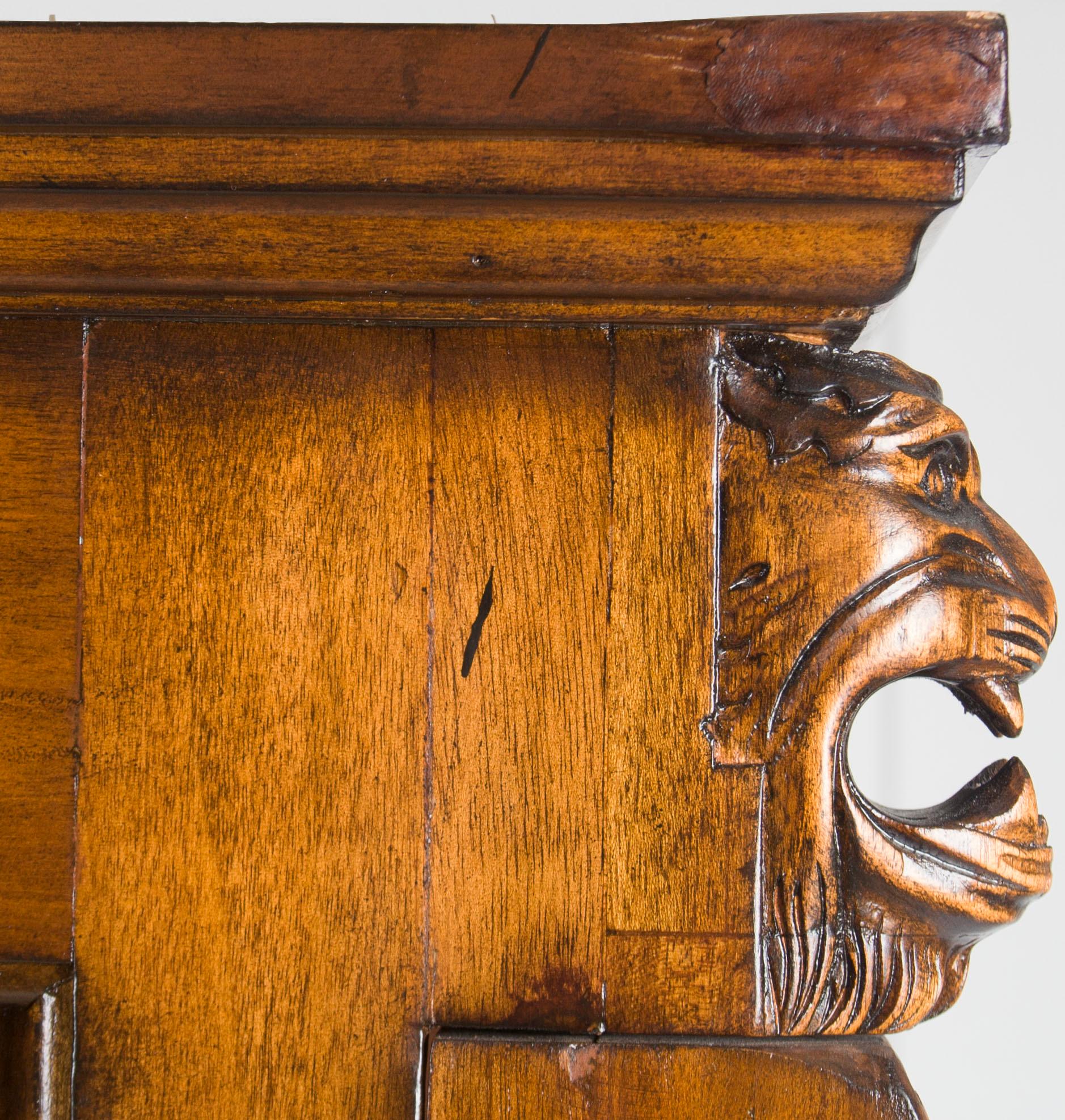 Carved Lion Head Mahogany Locking Glass Door Bookcase Bookshelf 4