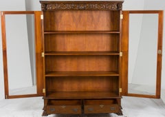 Carved Lion Head Mahogany Locking Glass Door Bookcase Bookshelf