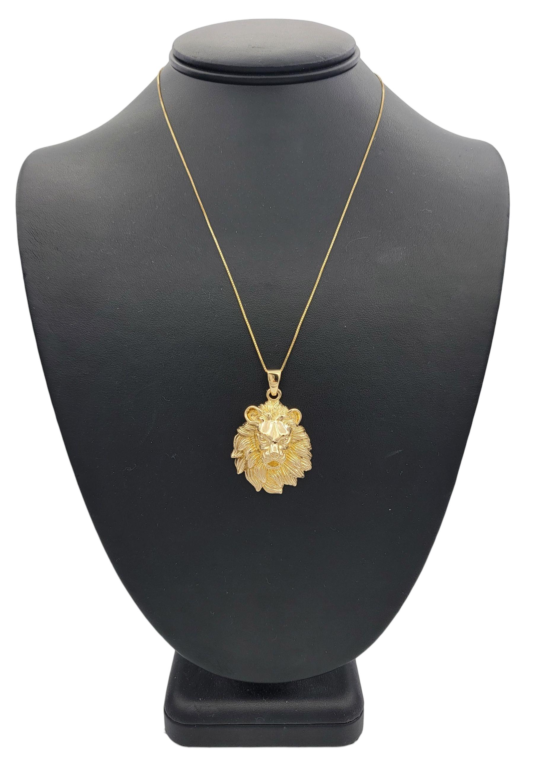 Carved Lion Head with Textured Mane Pendant in Polished 14 Karat Yellow Gold For Sale 3