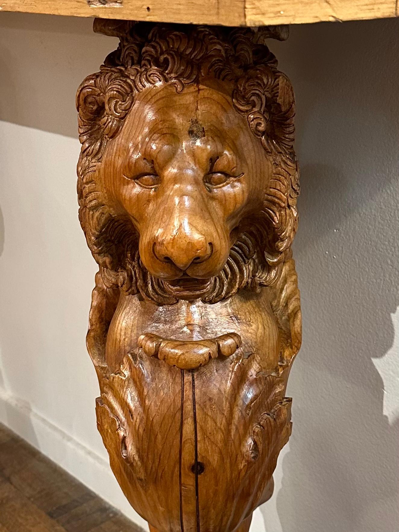 Carved Lion Marble Top Console Table For Sale 6