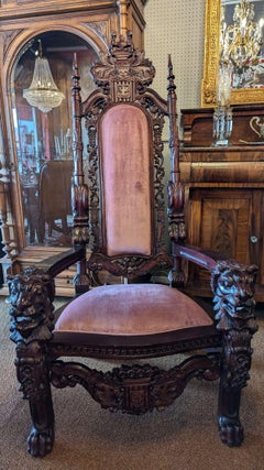 Carved Lion Throne Chair