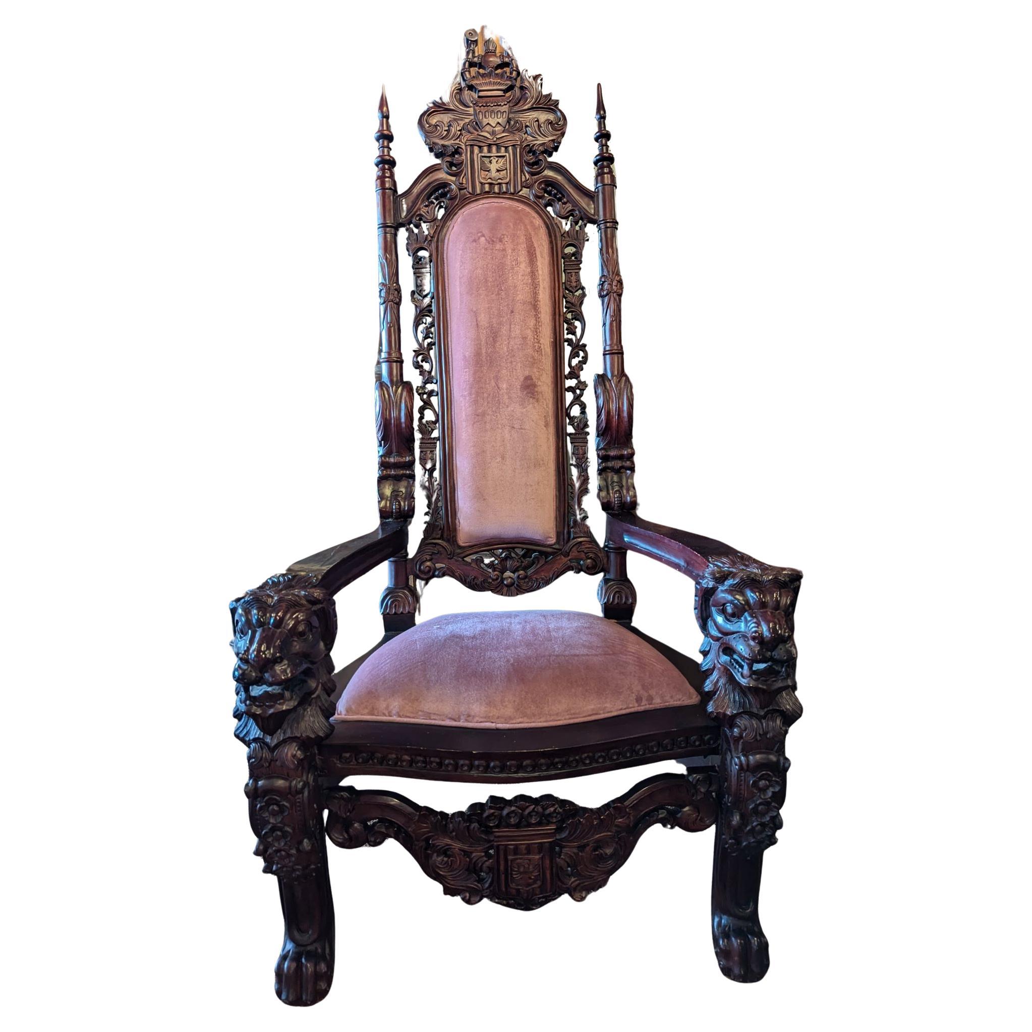 Carved Lion Throne Chair