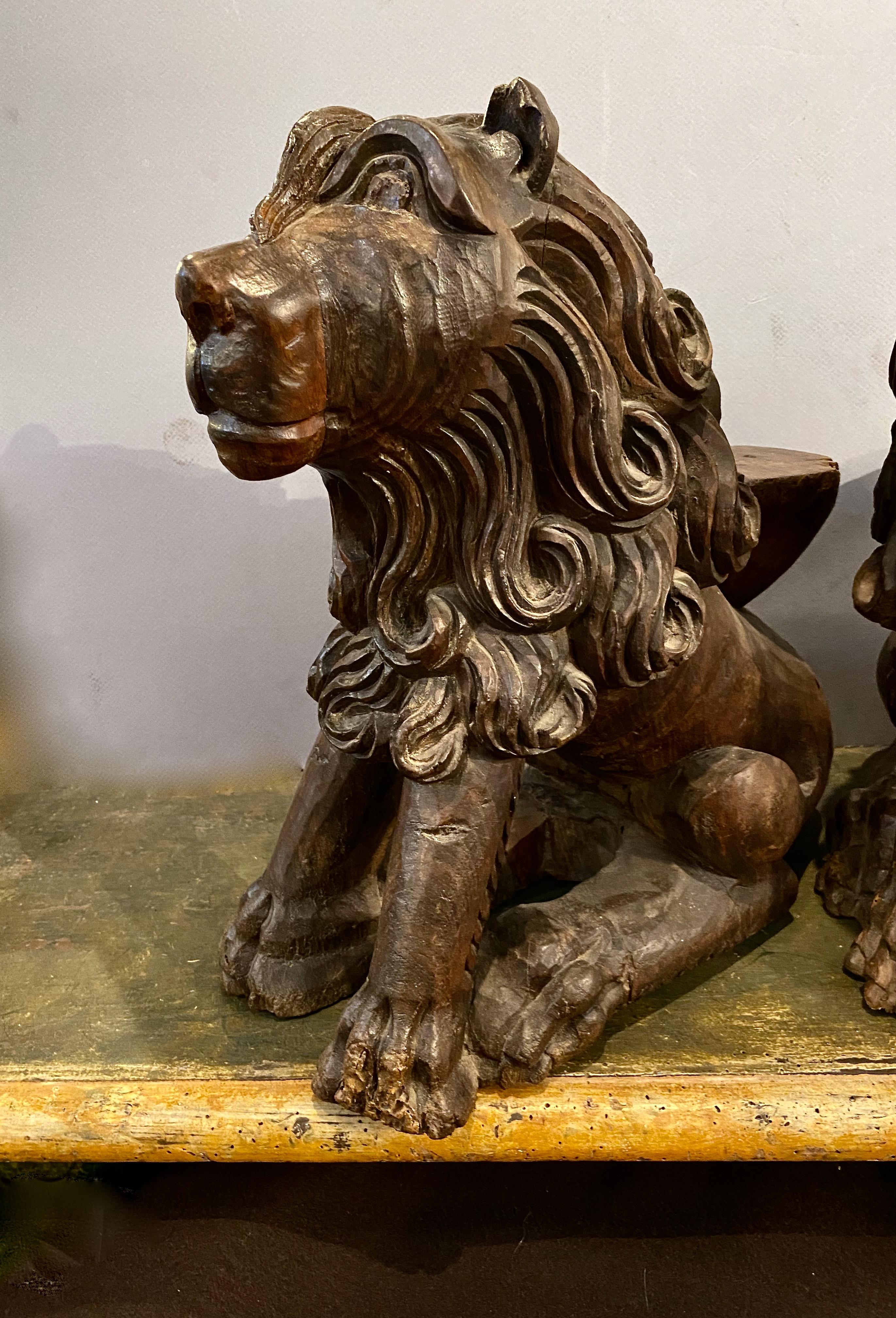 Carved Lions In Fair Condition For Sale In Pasadena, CA