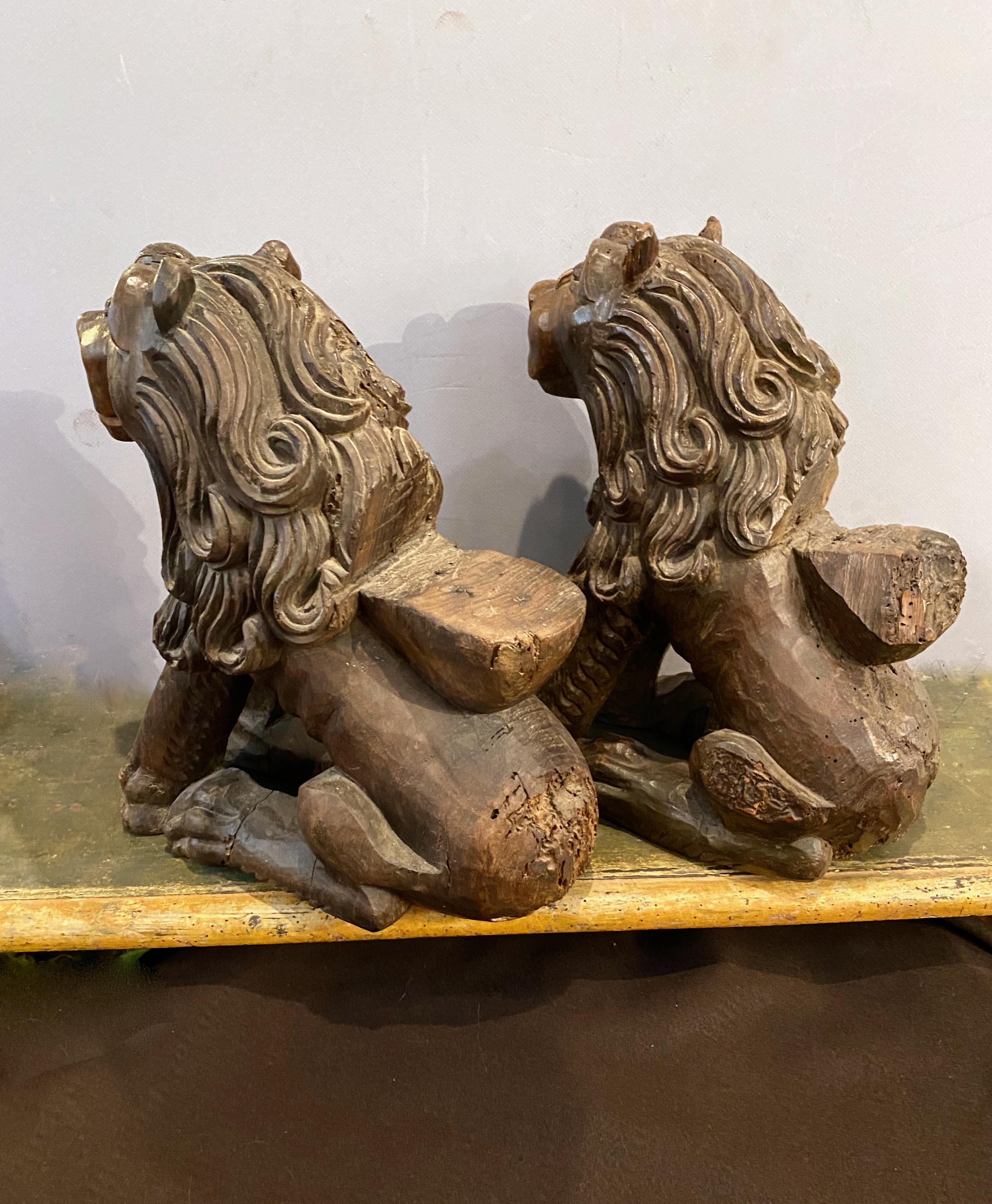Wood Carved Lions For Sale