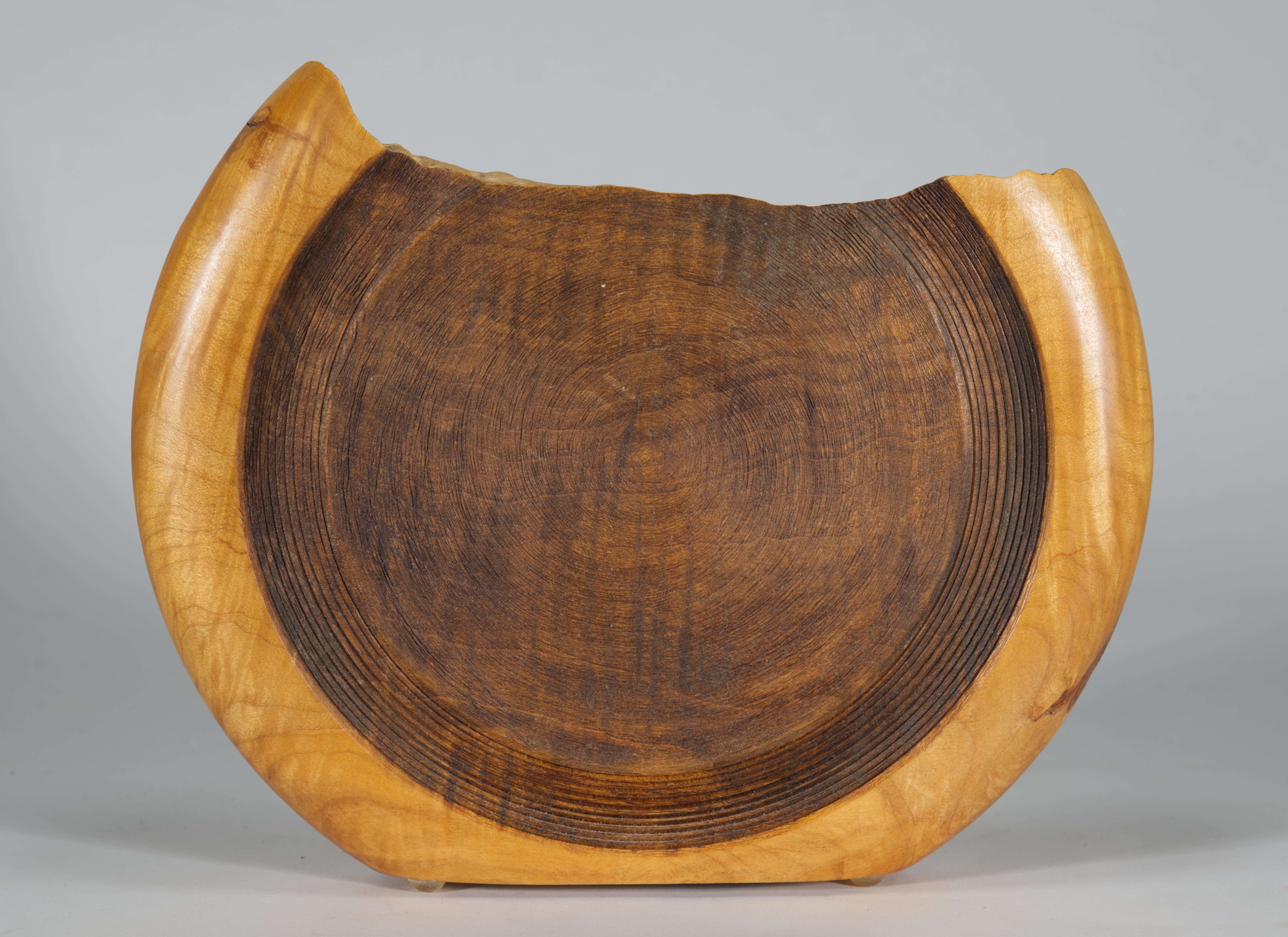 Elegant vintage carved soliflore or Ikebana vase features striking Big Leaf Maple wood with beautiful grain and subtle color variations that are emphasized by the semi-matte oil finish. Streamlined, minimalist shape of the piece allows the artist to