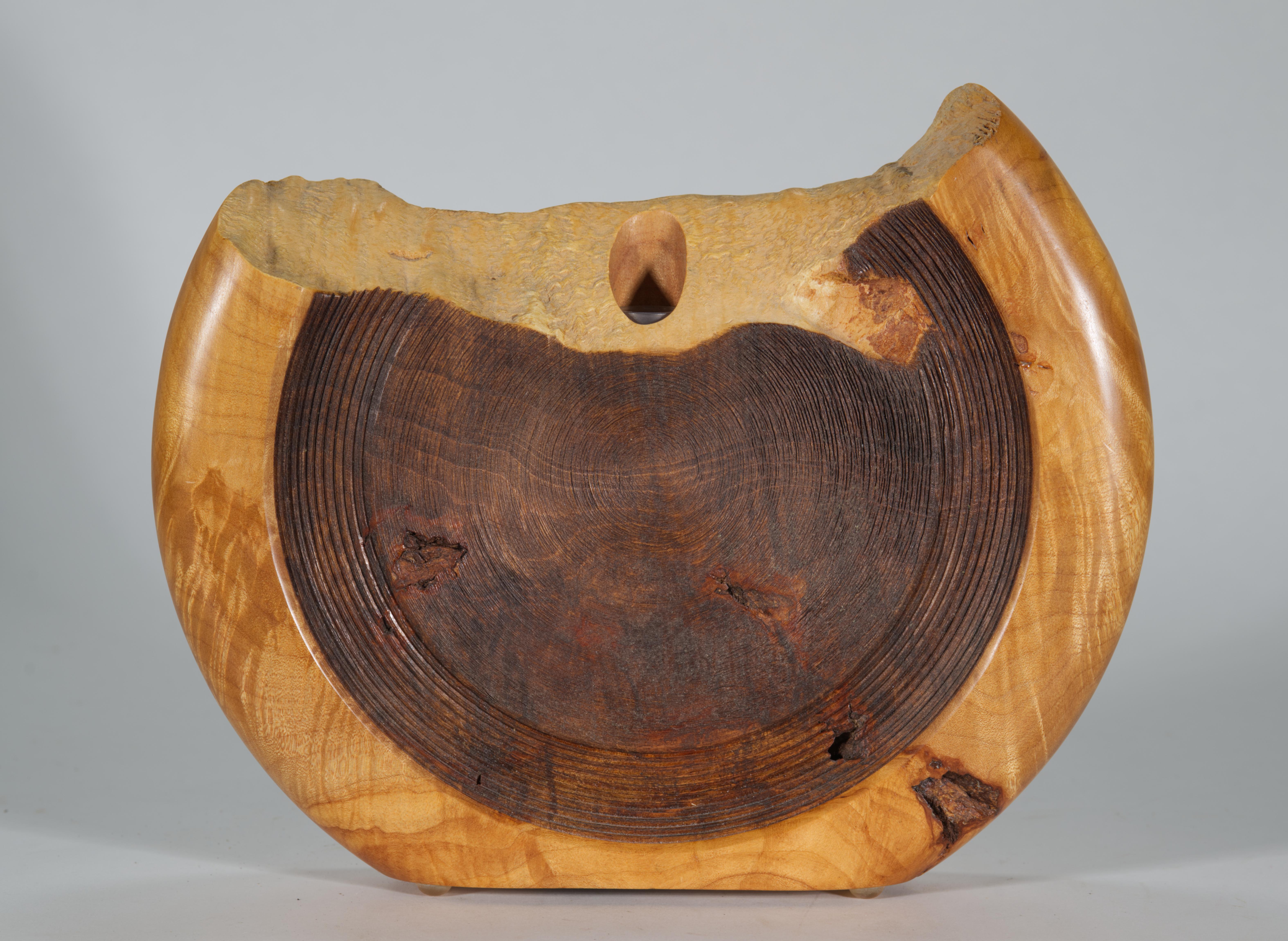 Hand-Carved Carved Live Edge Maple Wood Vase, American Art Studio Craft For Sale