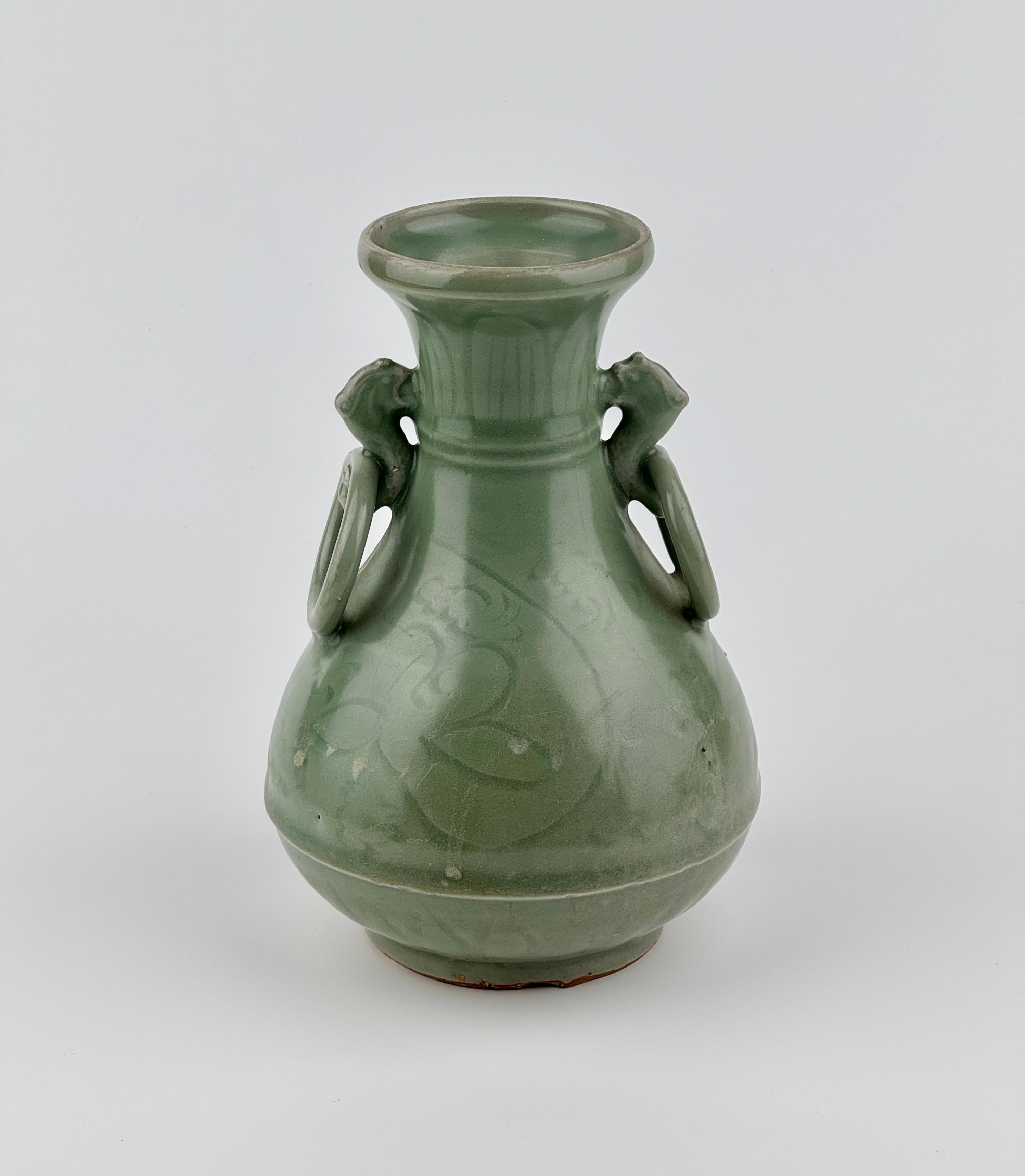 Carved Longquan Celadon Vase, Yuan-Ming Dynasty For Sale 4