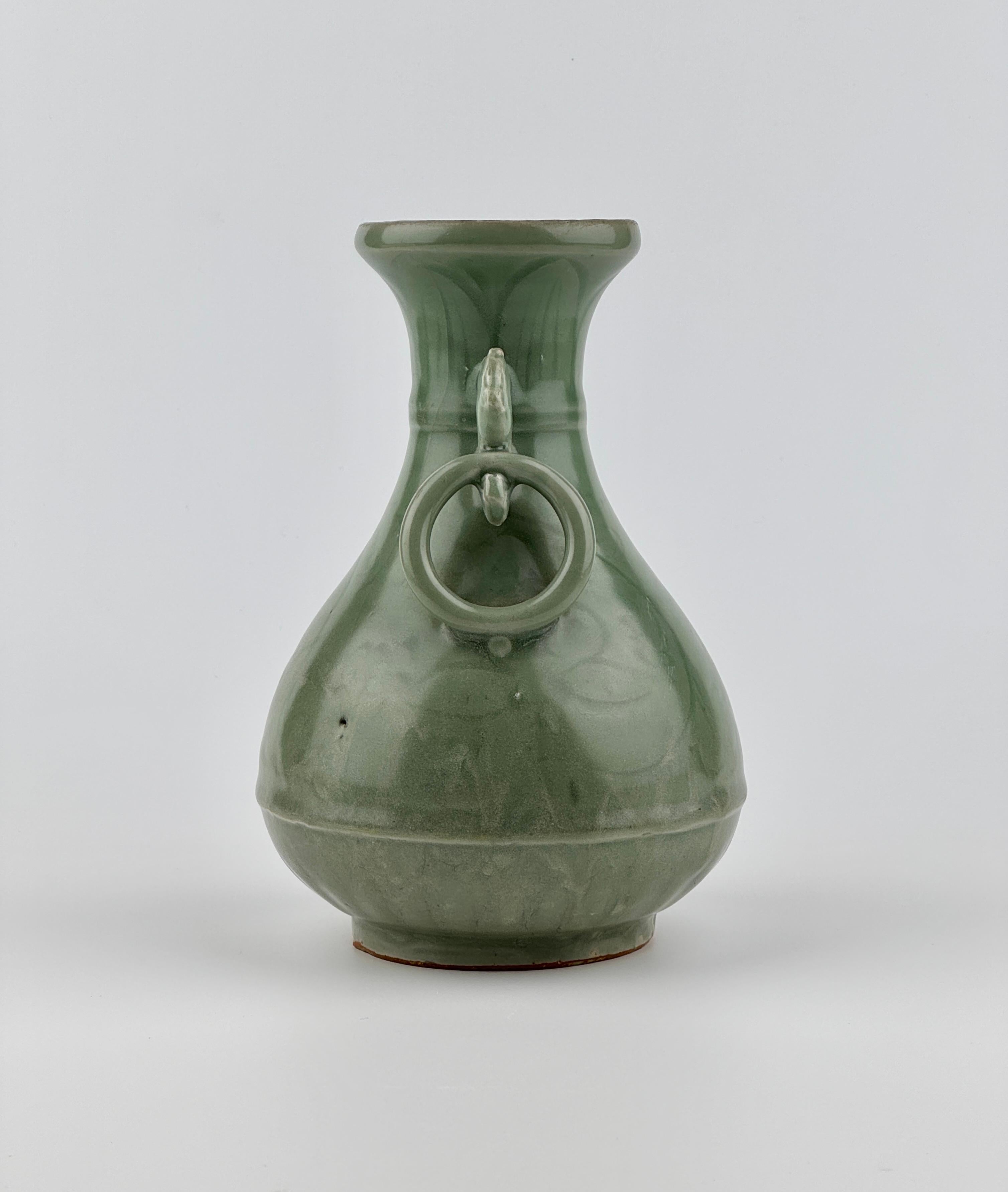 Glazed Carved Longquan Celadon Vase, Yuan-Ming Dynasty For Sale