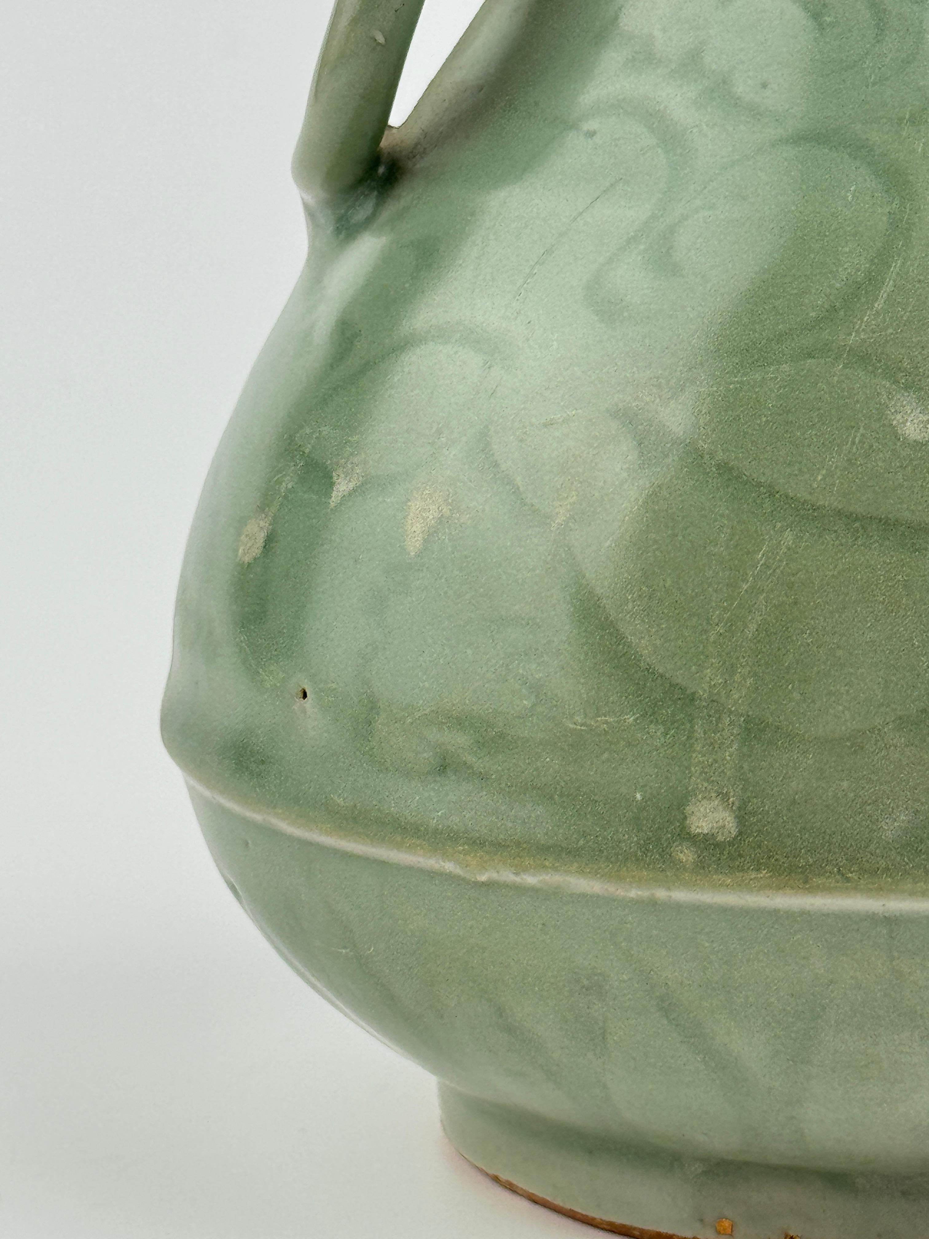 Carved Longquan Celadon Vase, Yuan-Ming Dynasty For Sale 1