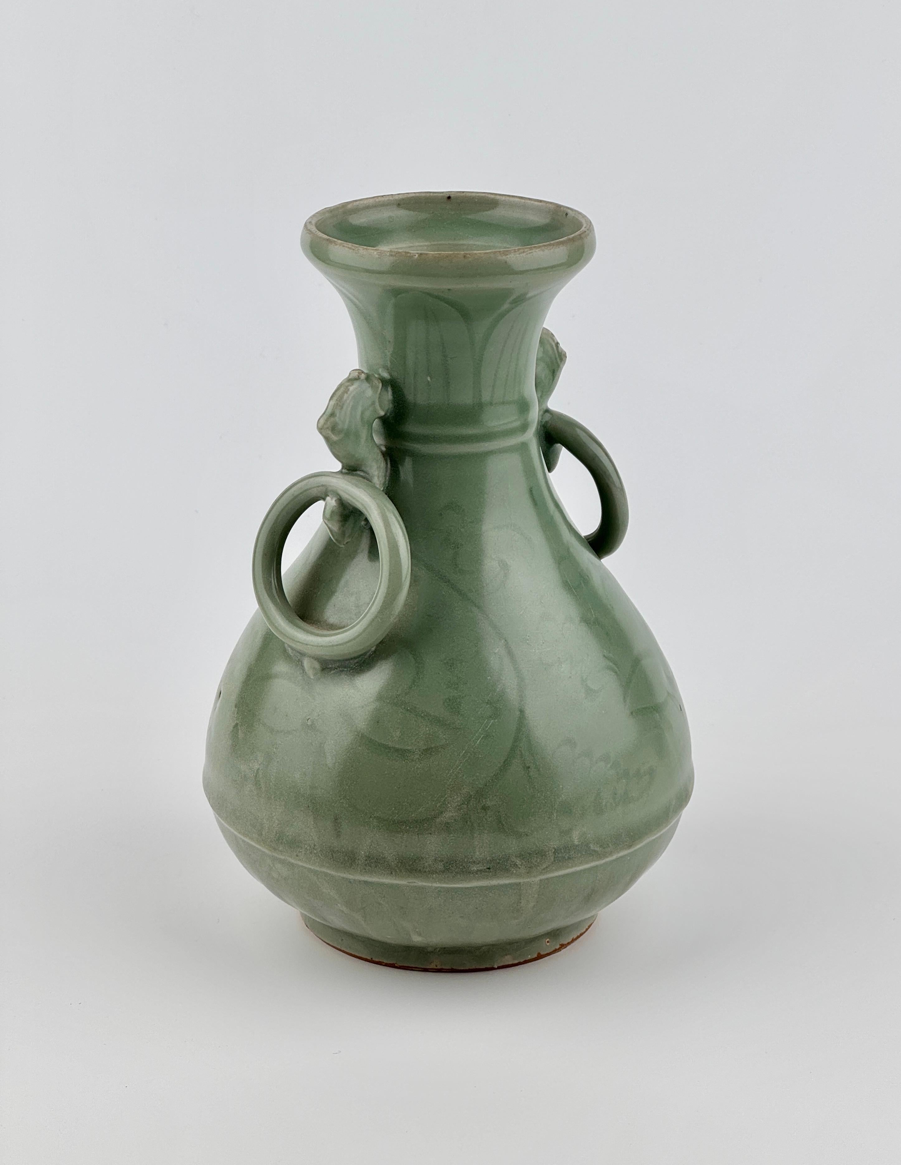 Carved Longquan Celadon Vase, Yuan-Ming Dynasty For Sale 2