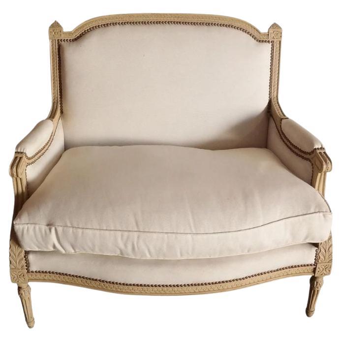 Carved Louis XVI Style Cream Settee For Sale