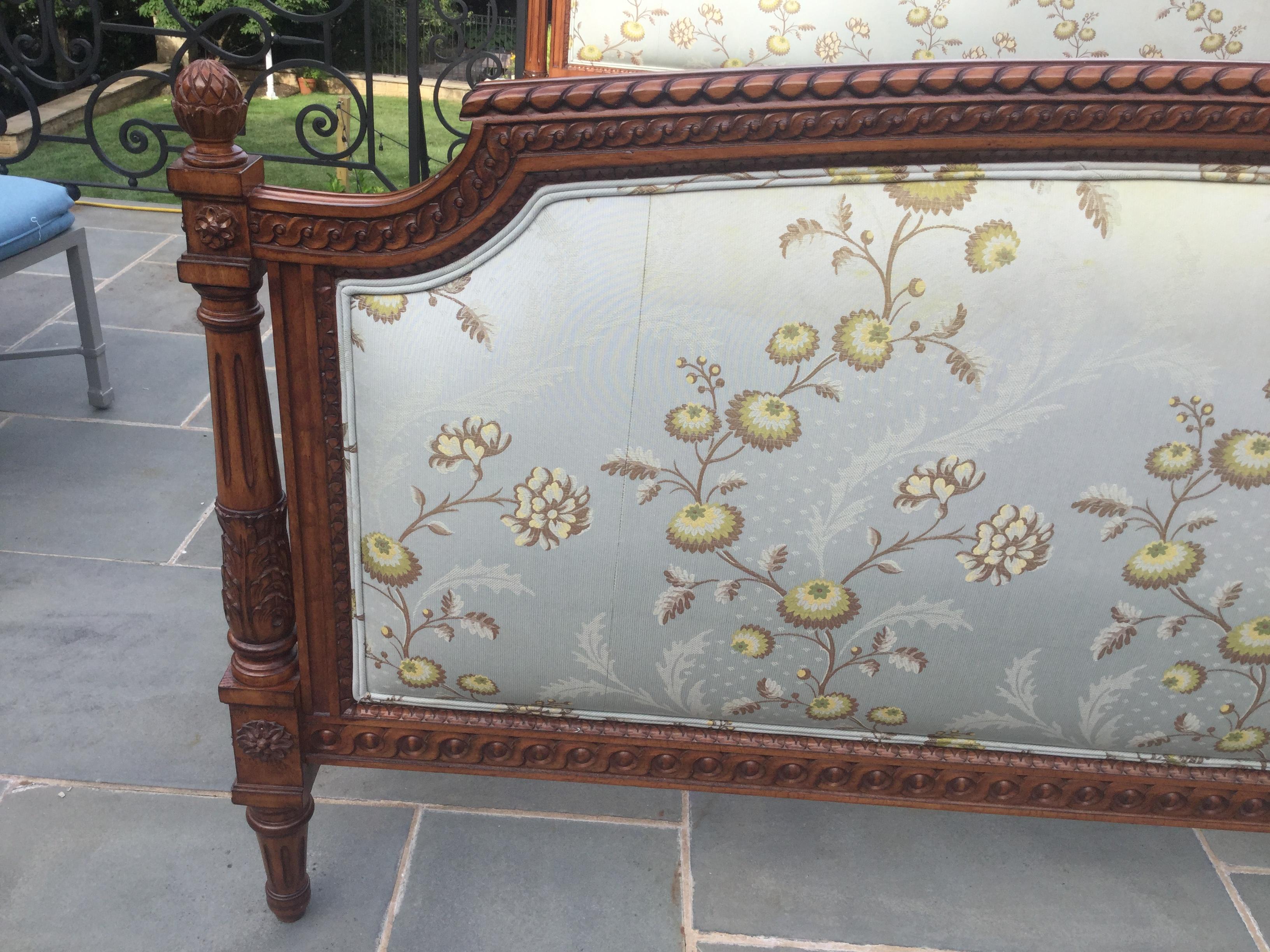 Carved Louis XVI Style King Bed with Scalamandre Upholstery In Good Condition In Hopewell, NJ