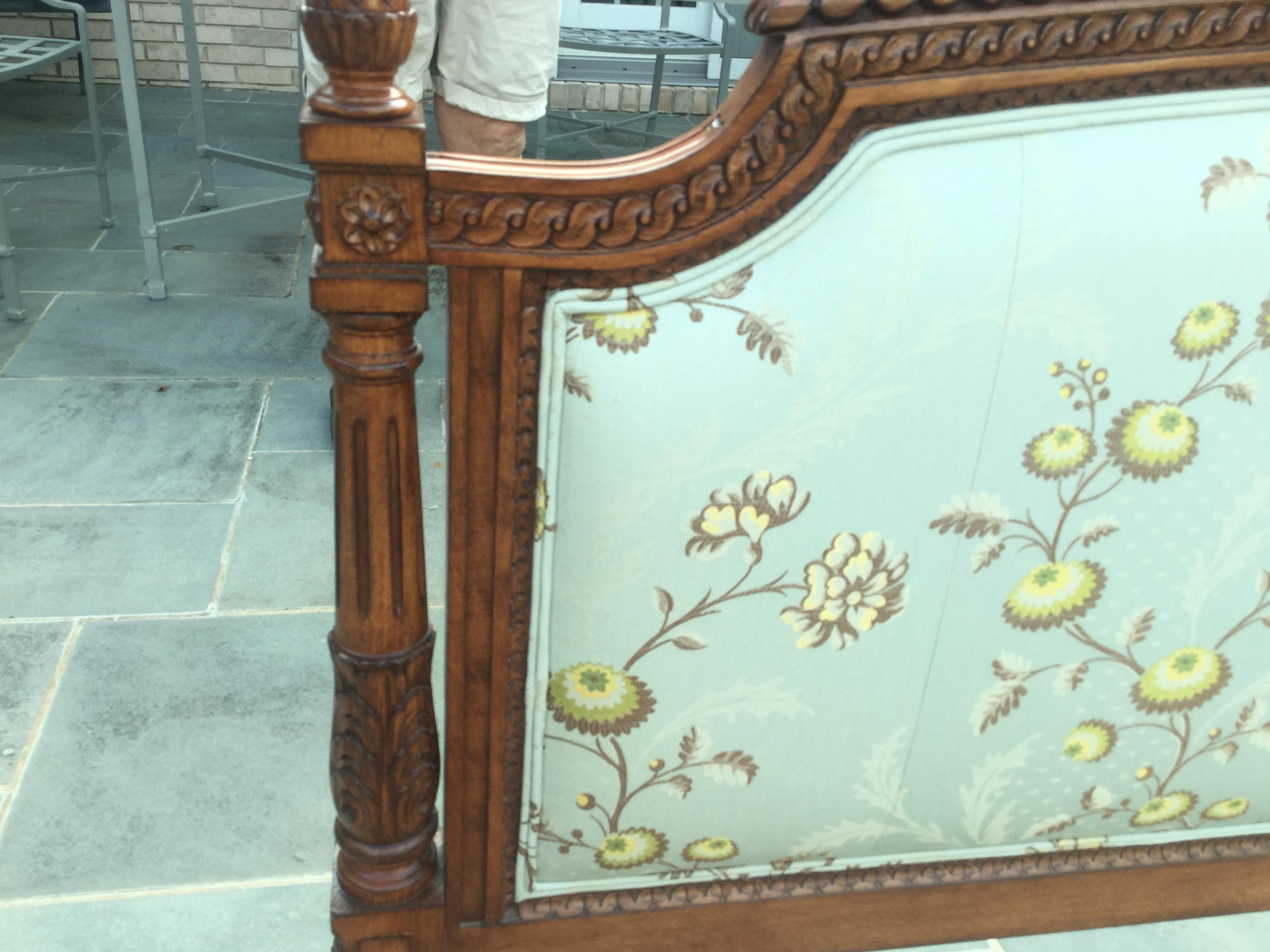 Carved Louis XVI Style King Bed with Scalamandre Upholstery 3