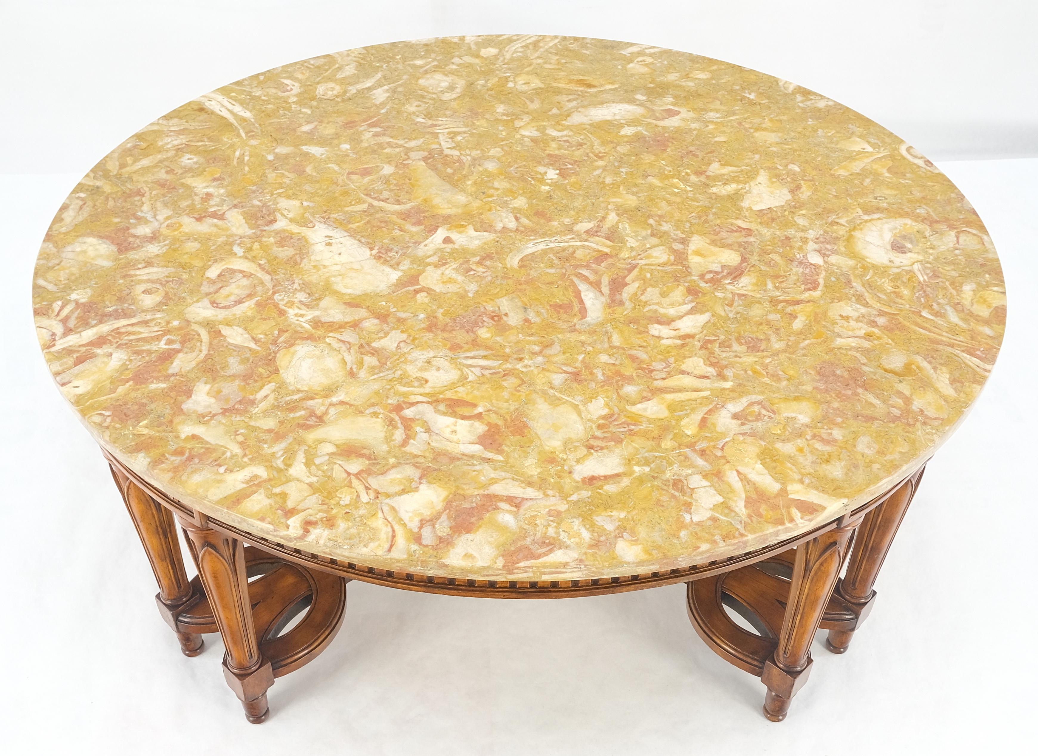 Lacquered Carved Mahogany 44 Round Marble Top Regency Style Coffee Center Table MINT! For Sale