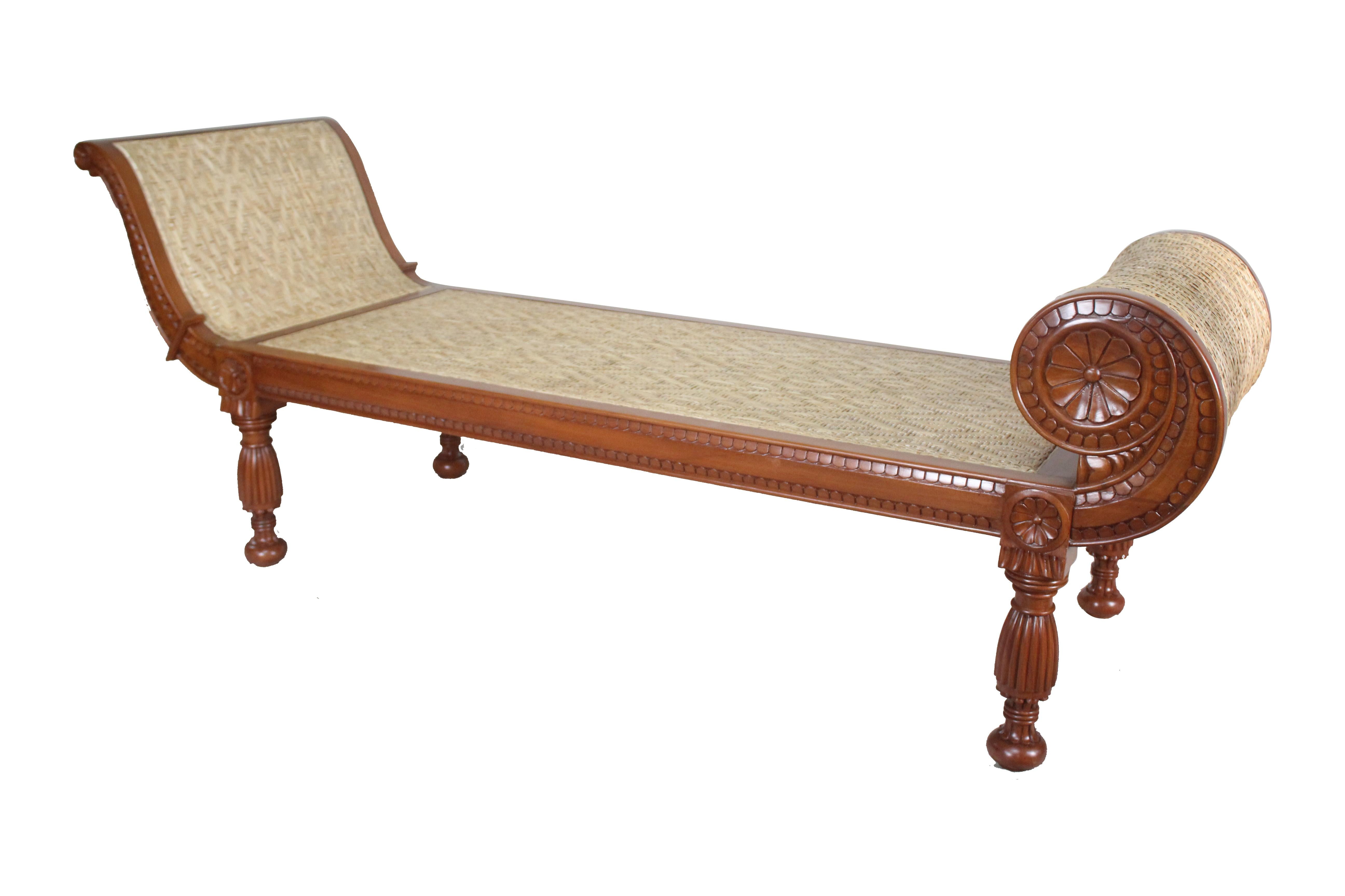 Carved Mahogany and Caned Recamier or Daybed with Cushion For Sale 4
