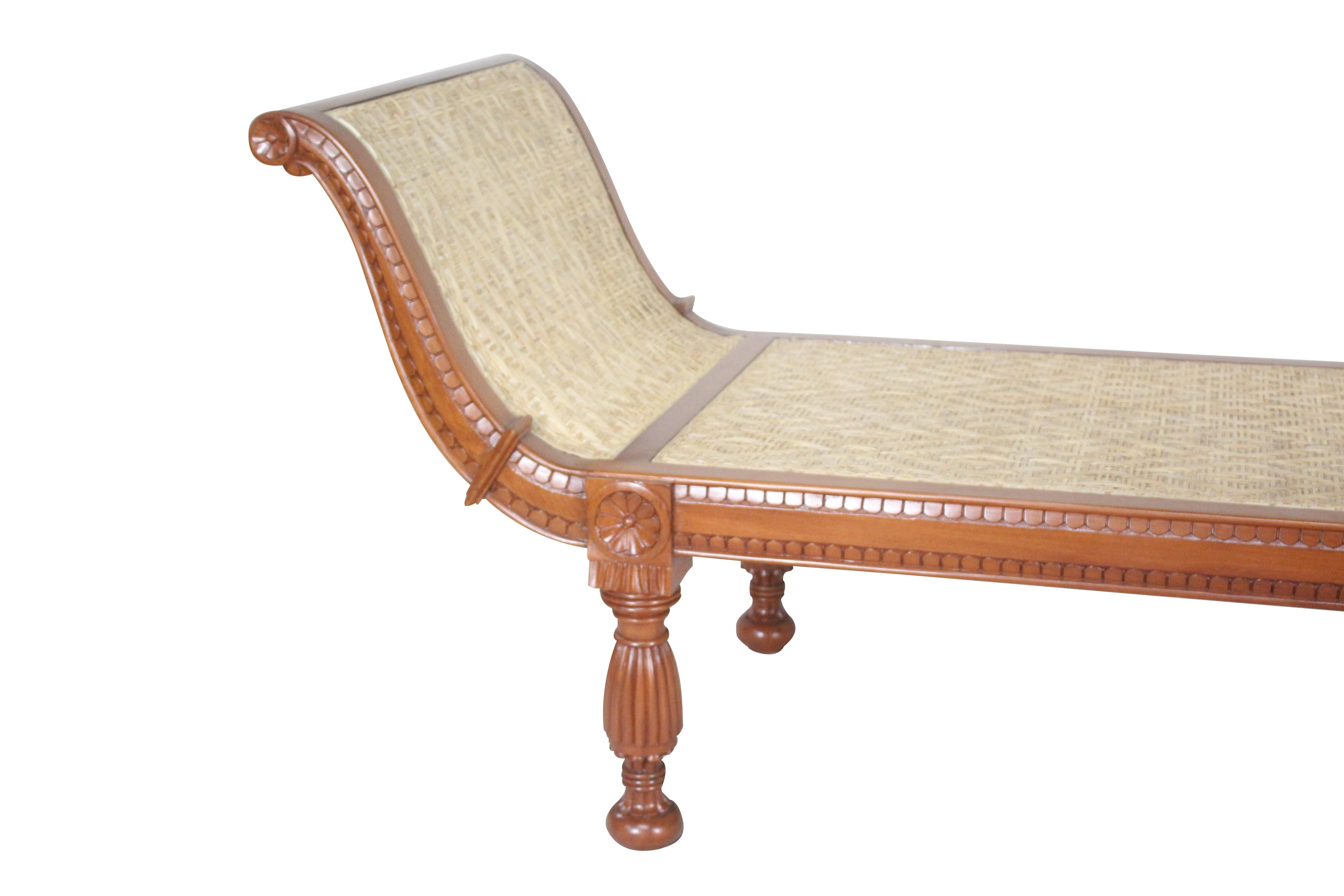Carved Mahogany and Caned Recamier or Daybed with Cushion For Sale 6
