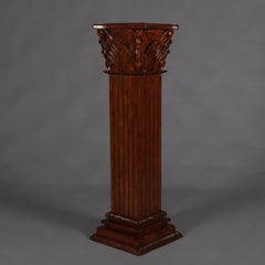 Carved Mahogany and Marble Corinthian Column Sculpture Display Pedestal