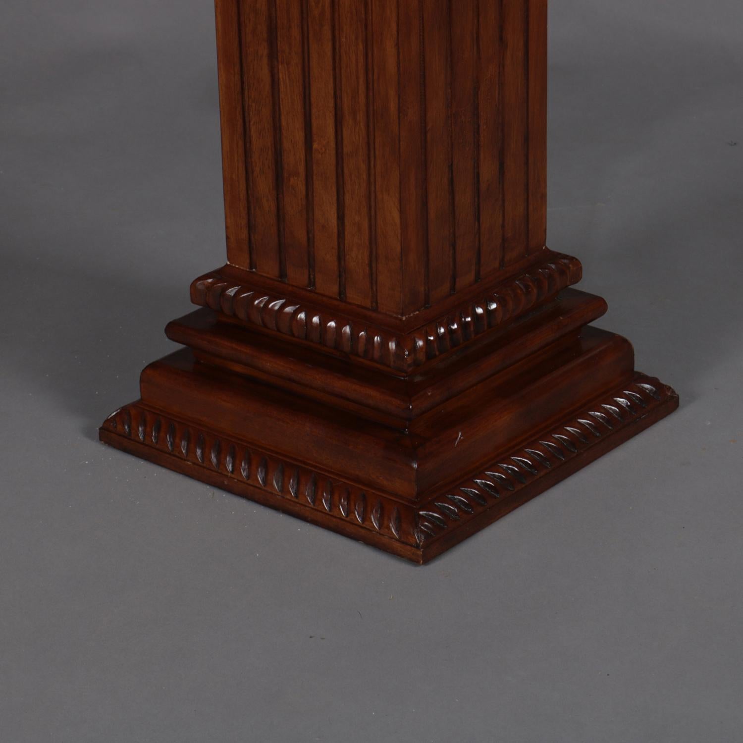 Carved Mahogany and Marble Corinthian Column Sculpture Display Pedestal In Good Condition In Big Flats, NY