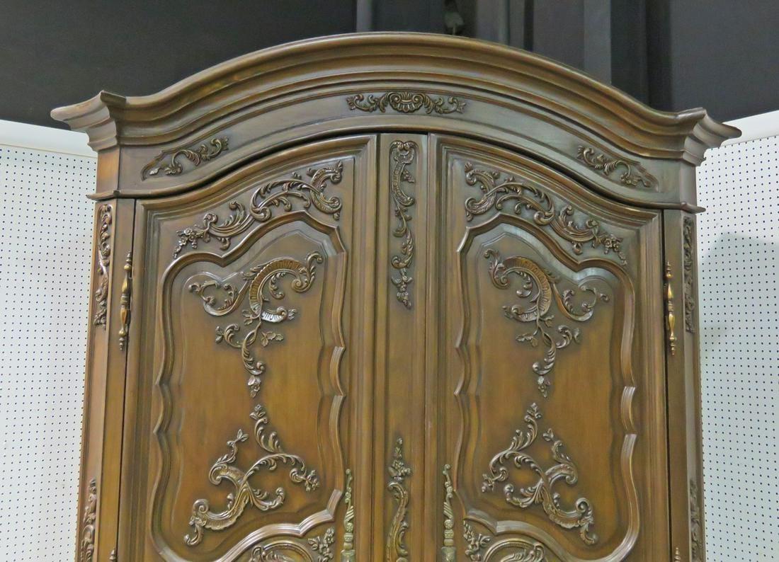 French Provincial Carved Mahogany Armoire Entertainment Center Attributed to Ralph Lauren