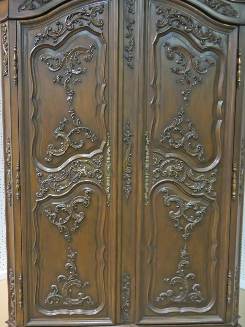 American Carved Mahogany Armoire Entertainment Center Attributed to Ralph Lauren