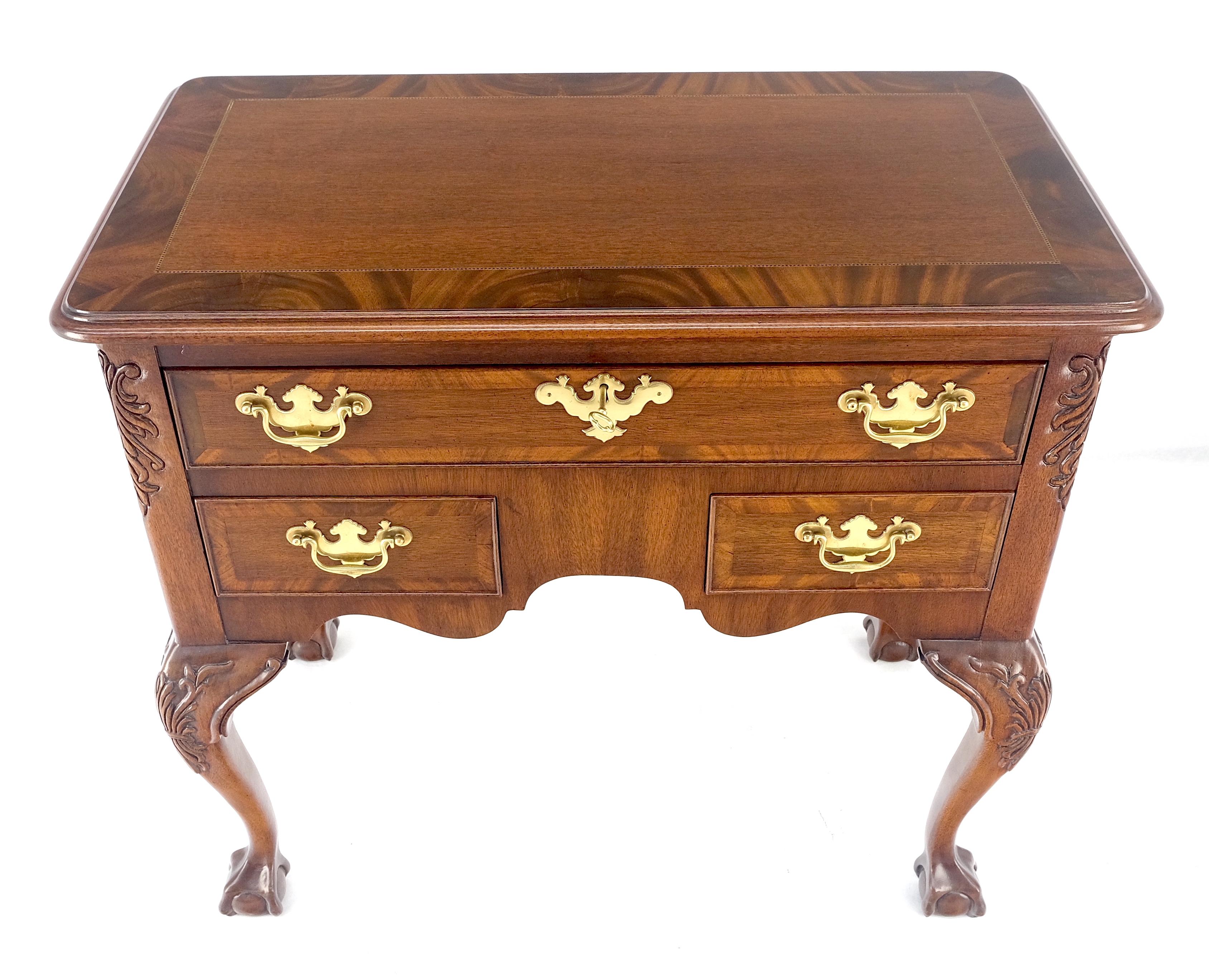 Mid-Century Modern Carved Mahogany Banded Top Weiman Fine Lowboy Console Chest of Drawers MINT For Sale