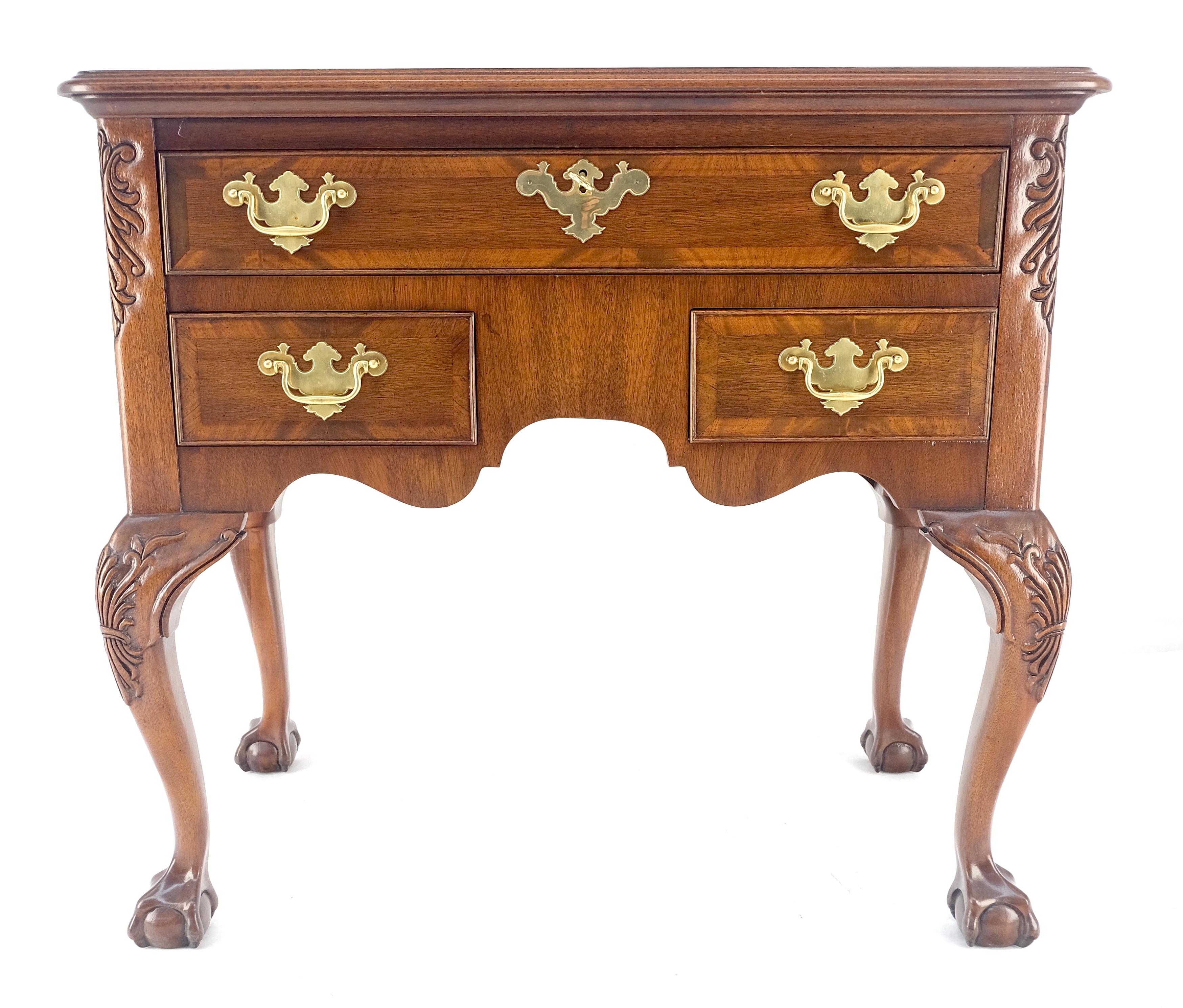 Lacquered Carved Mahogany Banded Top Weiman Fine Lowboy Console Chest of Drawers MINT For Sale