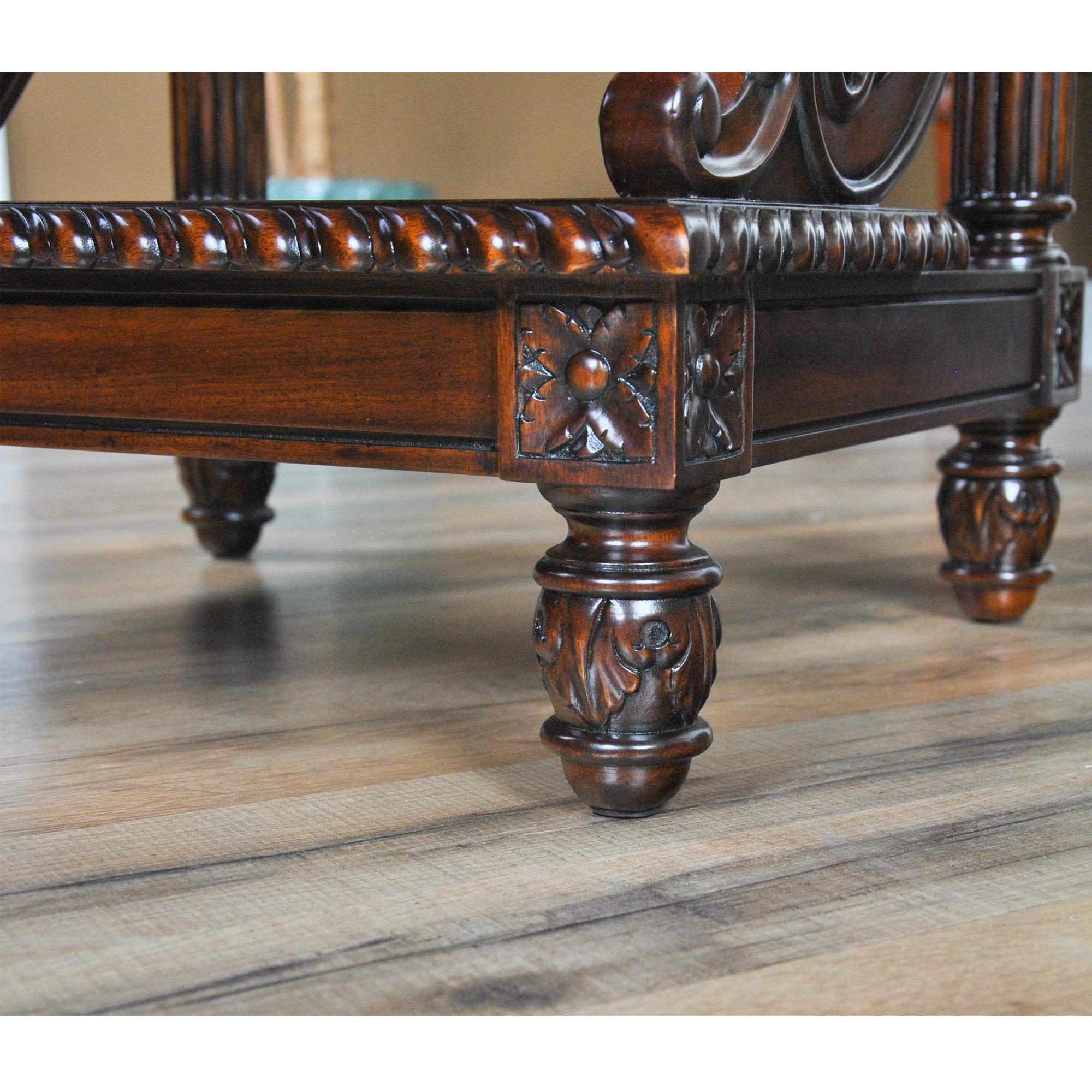 Hand-Carved Carved Mahogany Bed Step For Sale