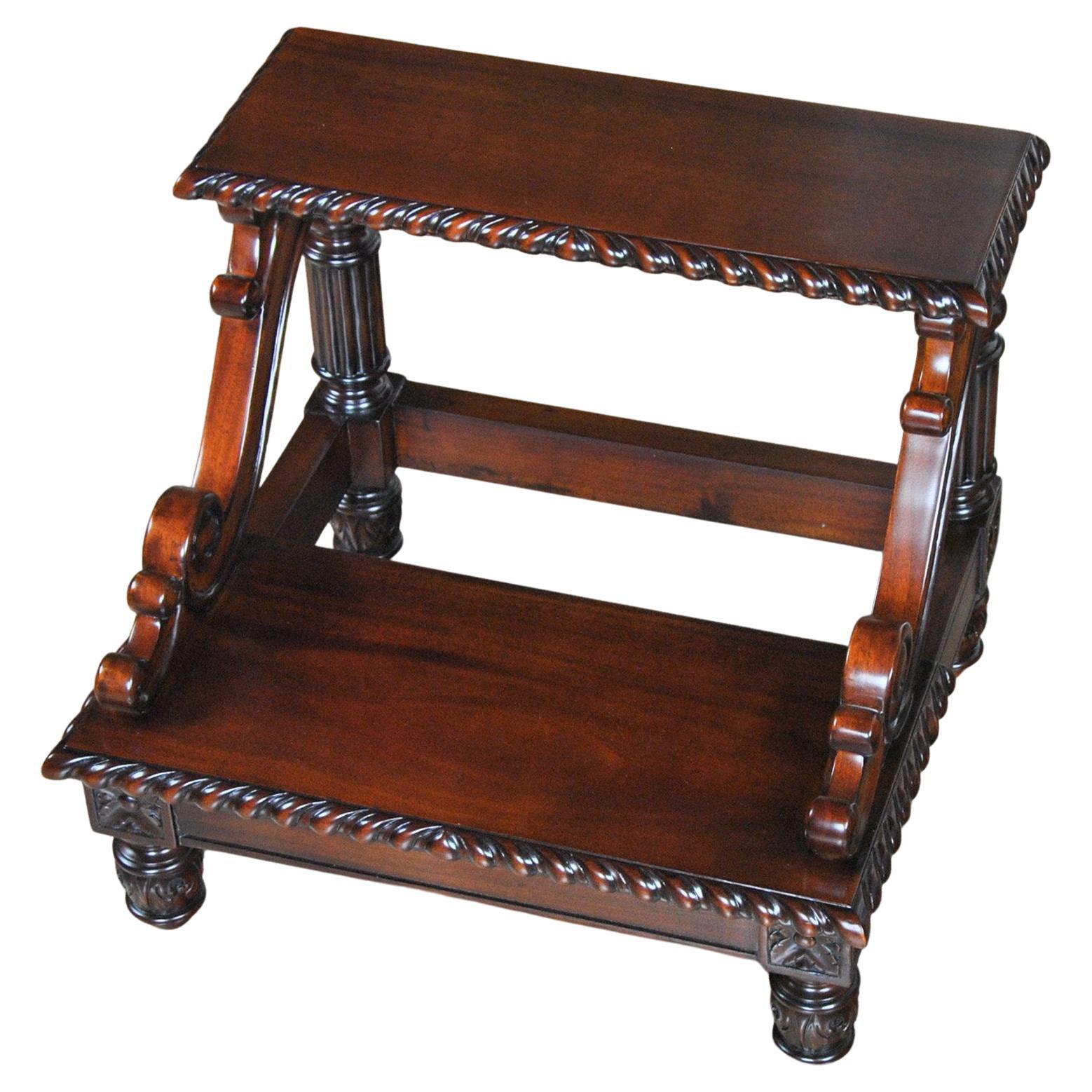 Carved Mahogany Bed Step For Sale